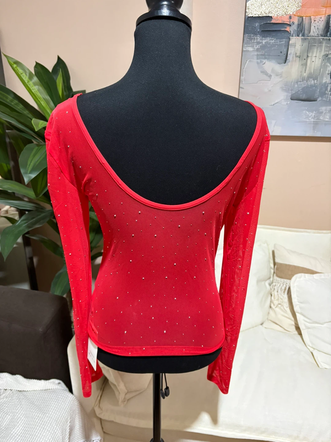 Relipop Red Rhinestone Long Sleeve Top - Size L - photo 2