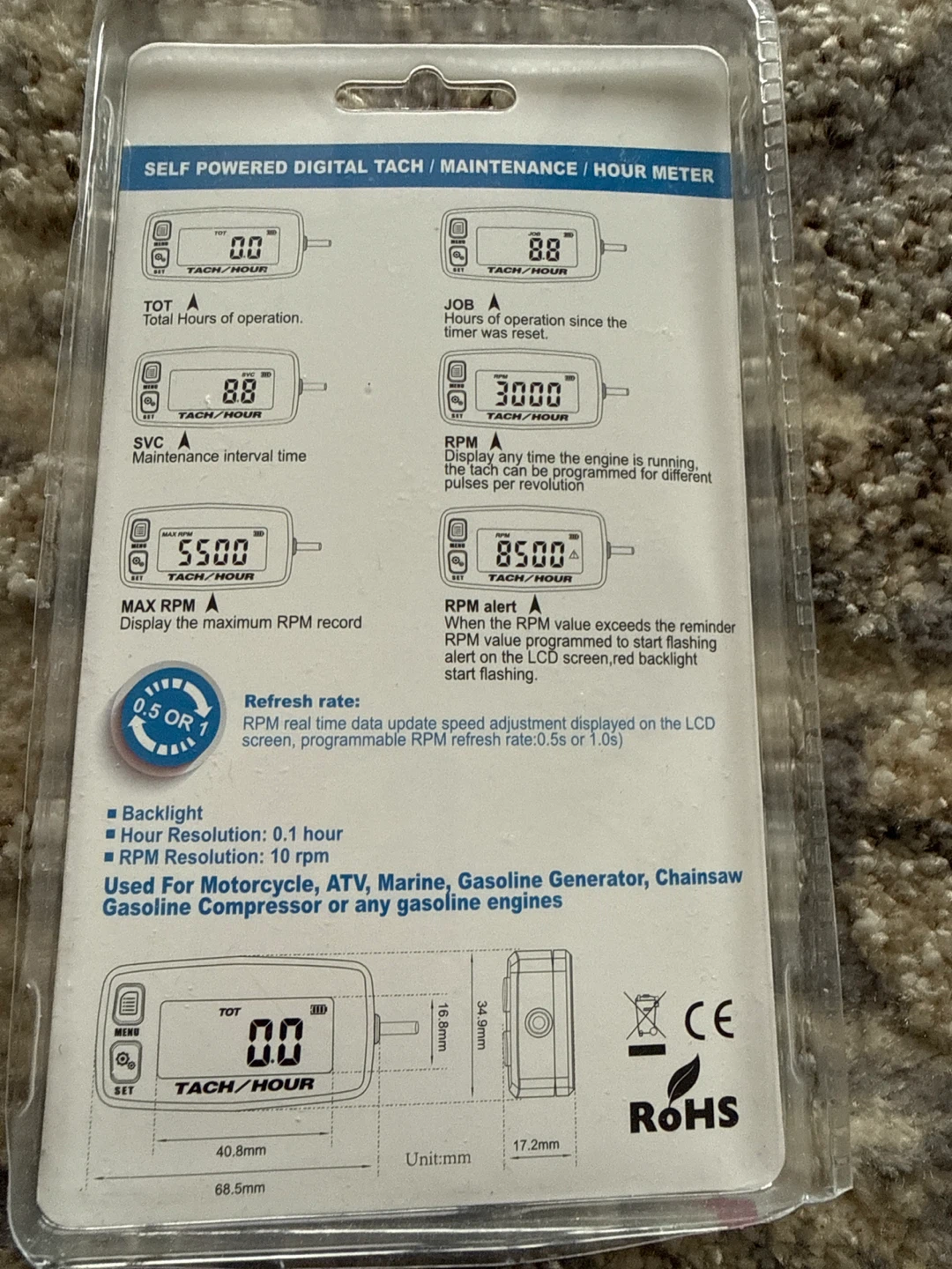 Digital Tach/Hour Meter - Self Powered - photo 4