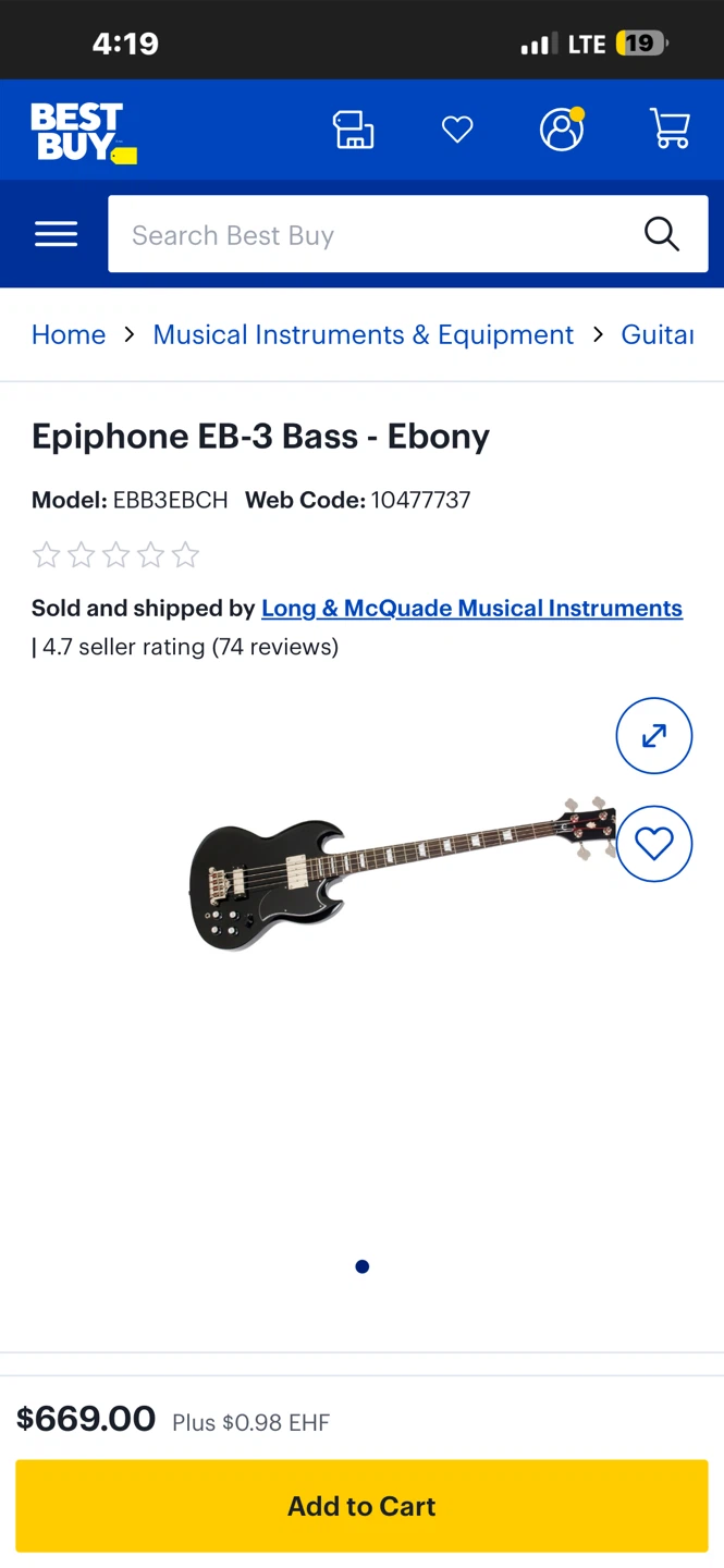 Epiphone EB-3 Bass - Ebony - photo 2