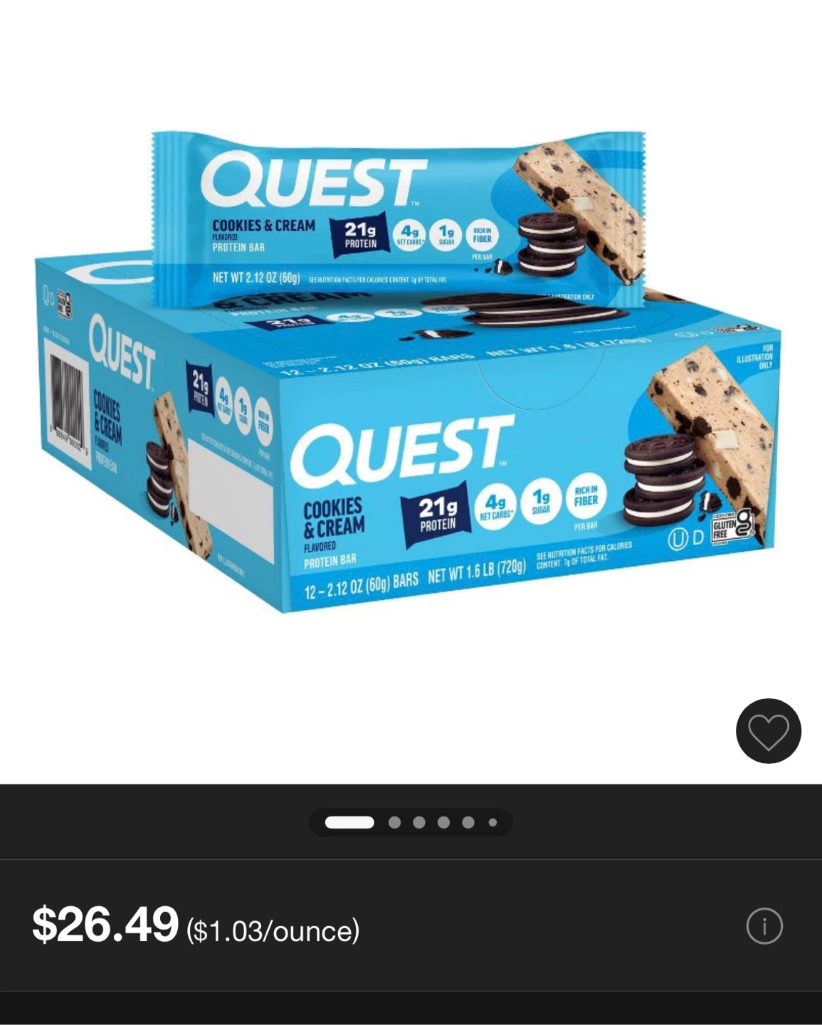 Quest Cookies & Cream Protein Bars (12 ct)