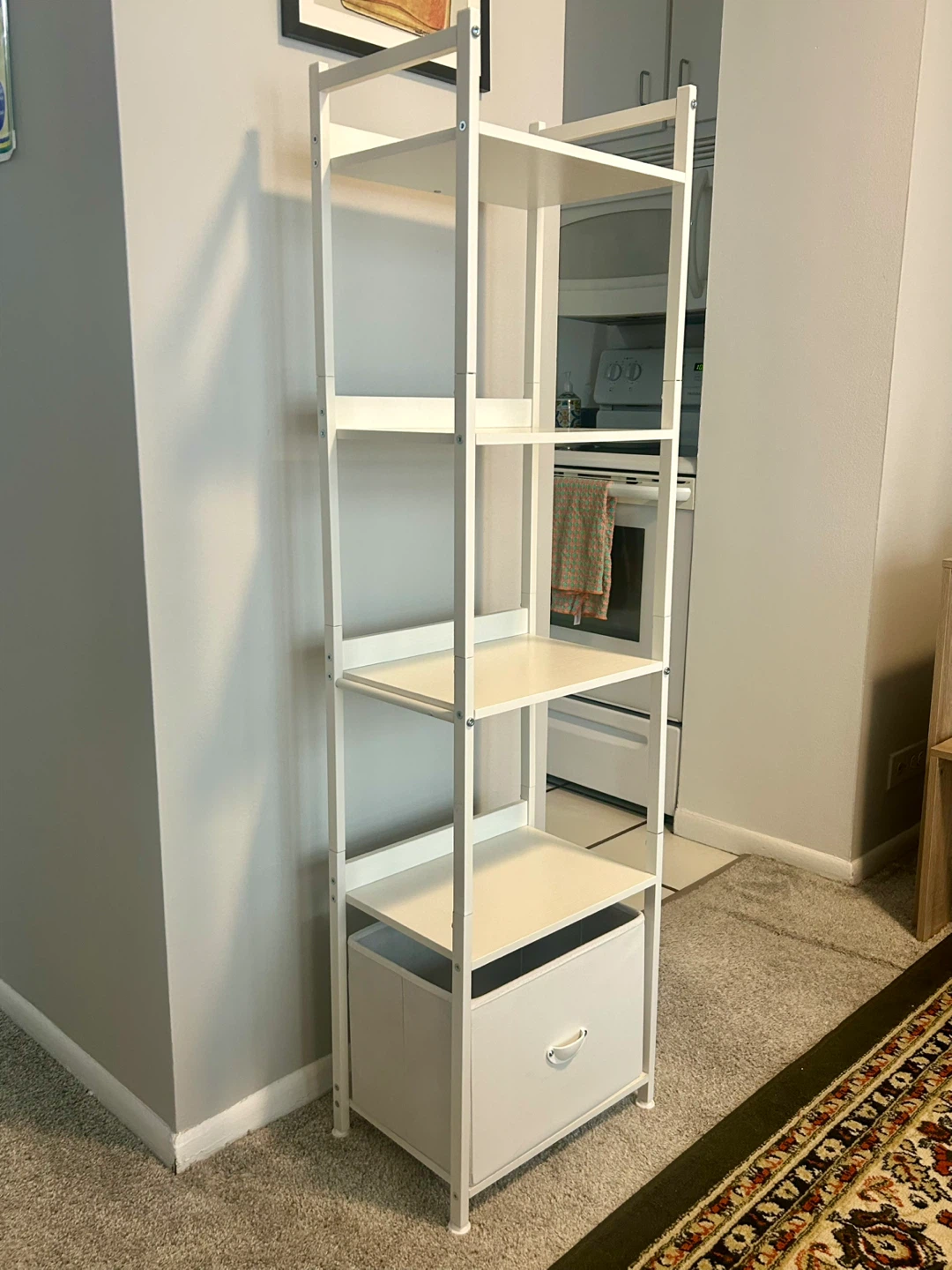 5 tier shelving unit with drawer