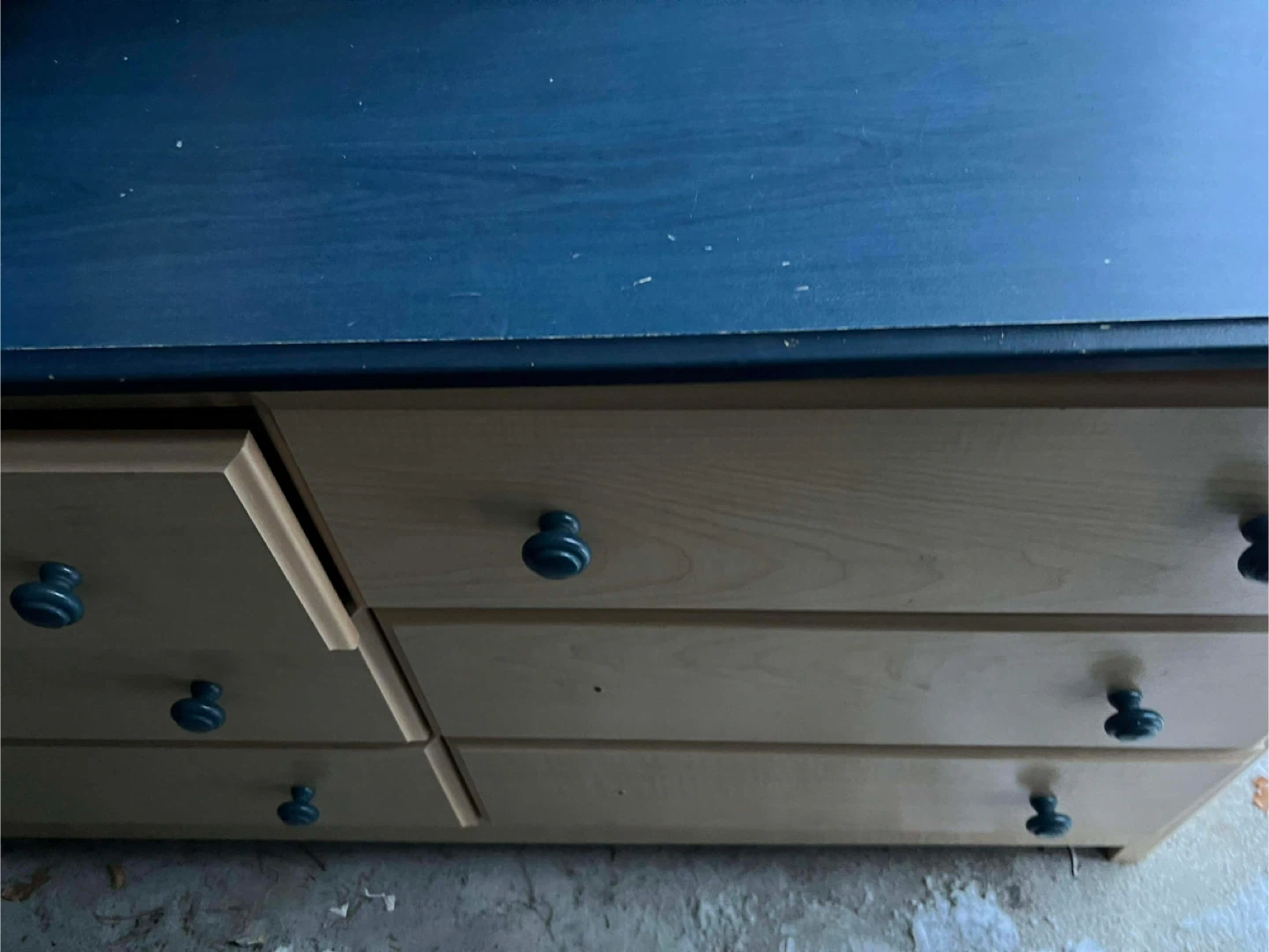 Wooden Dresser with Dark Blue Top