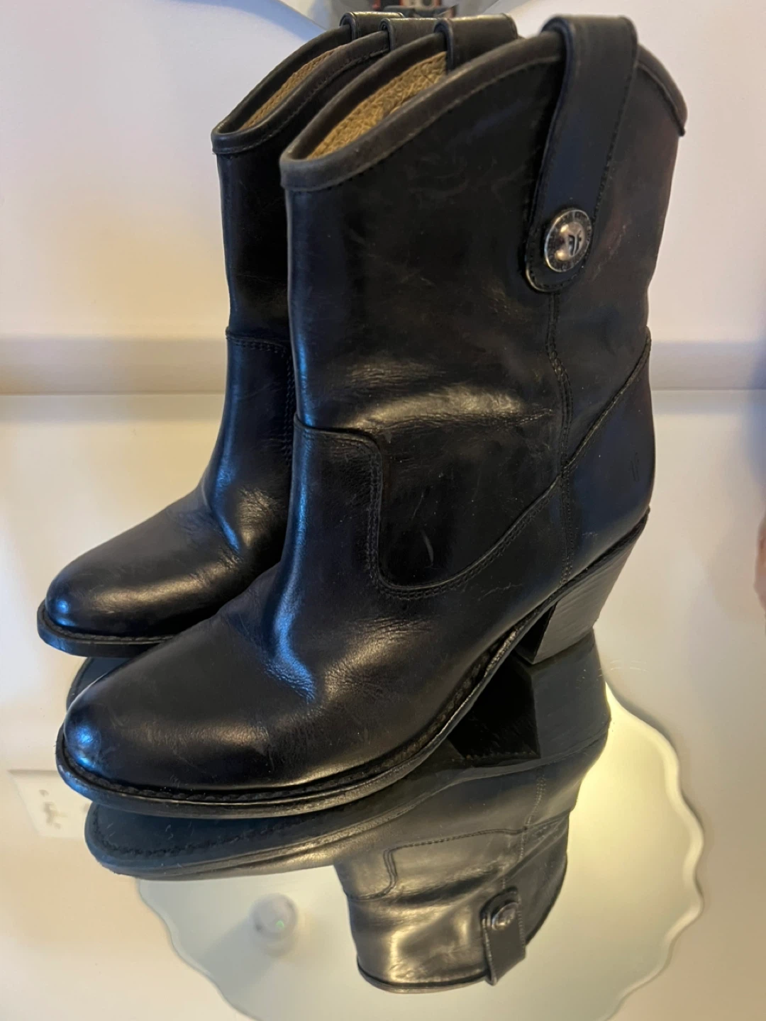 Frye Black Leather Ankle Boots - Size 6 - photo 2
