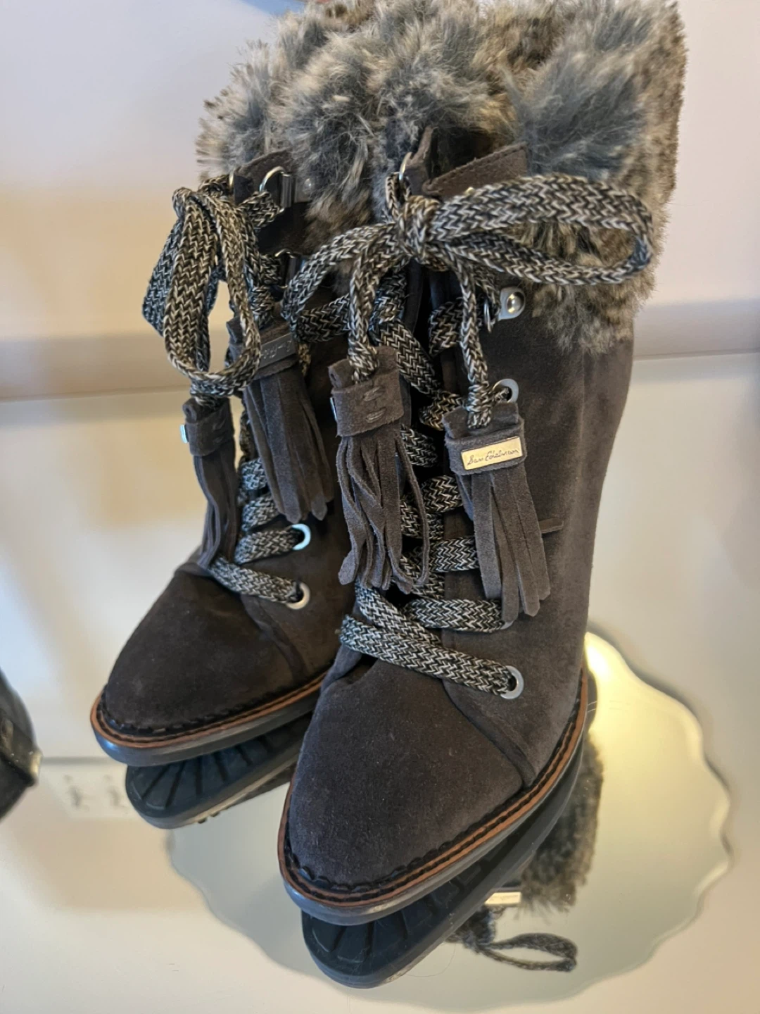 Sam Edelman Brown Suede Fur Trim Boots