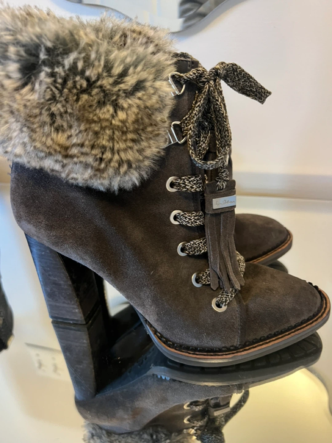 Sam Edelman Brown Suede Fur Trim Boots - photo 2