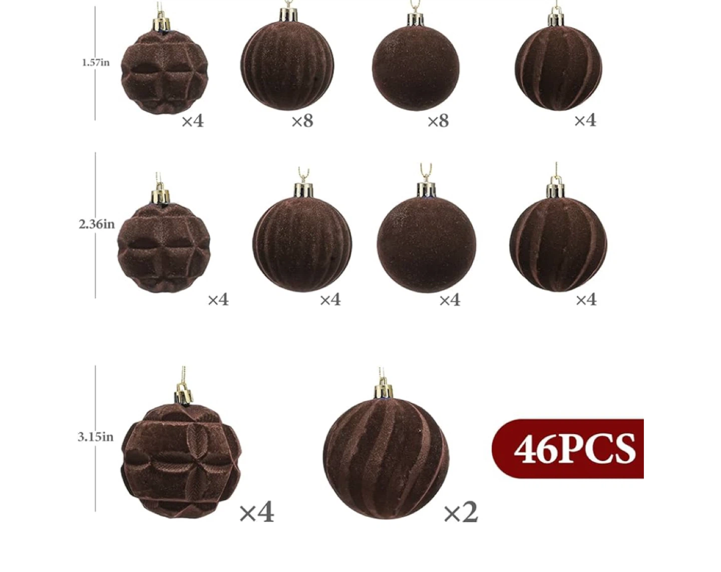 46-Piece Brown Velvet Christmas Ornaments Set - photo 5