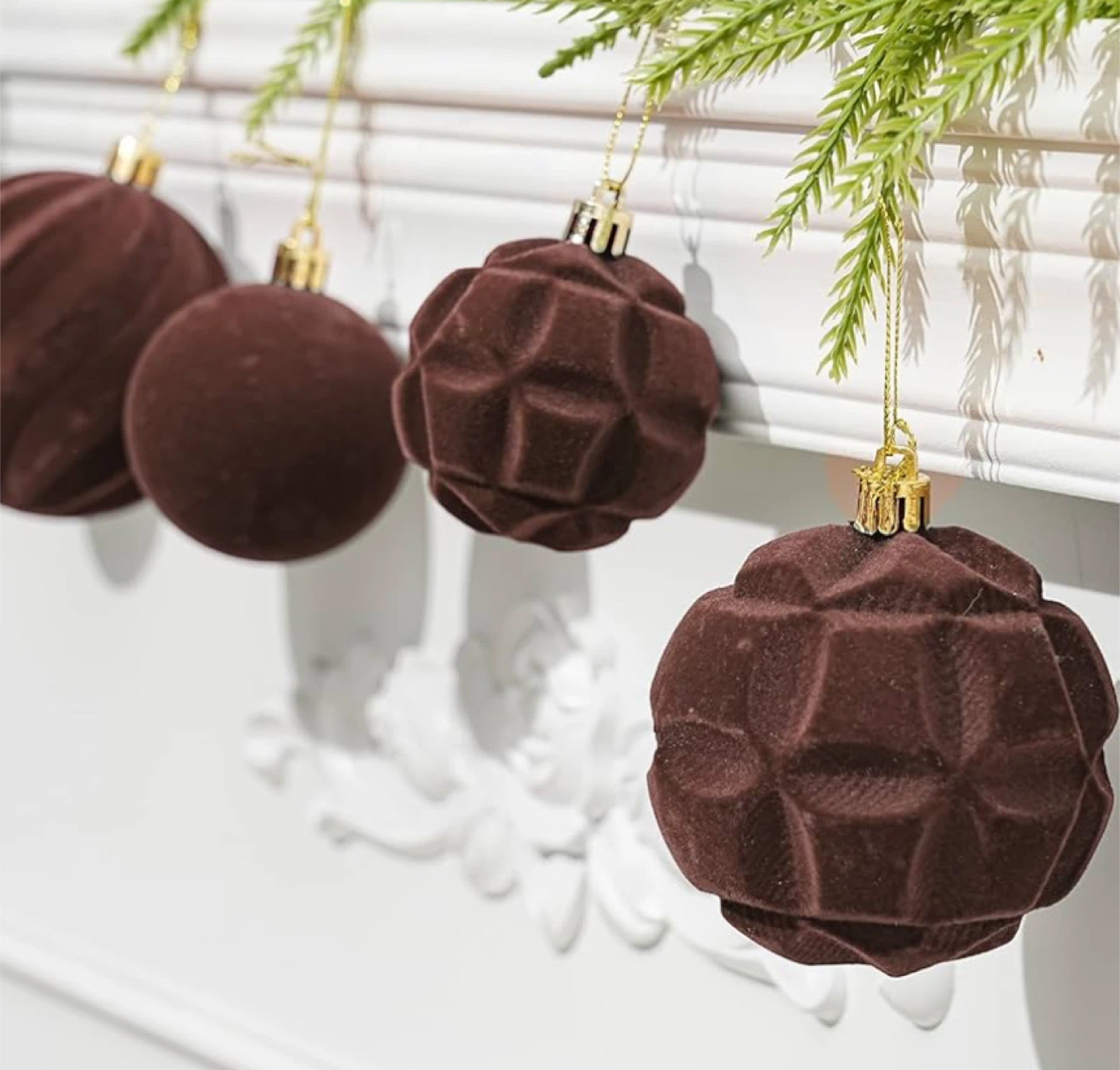 46-Piece Brown Velvet Christmas Ornaments Set - photo 2