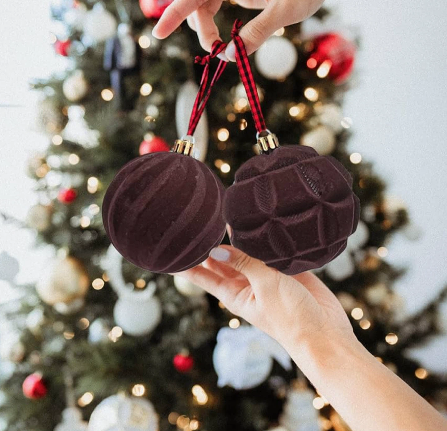46-Piece Brown Velvet Christmas Ornaments Set - photo 3