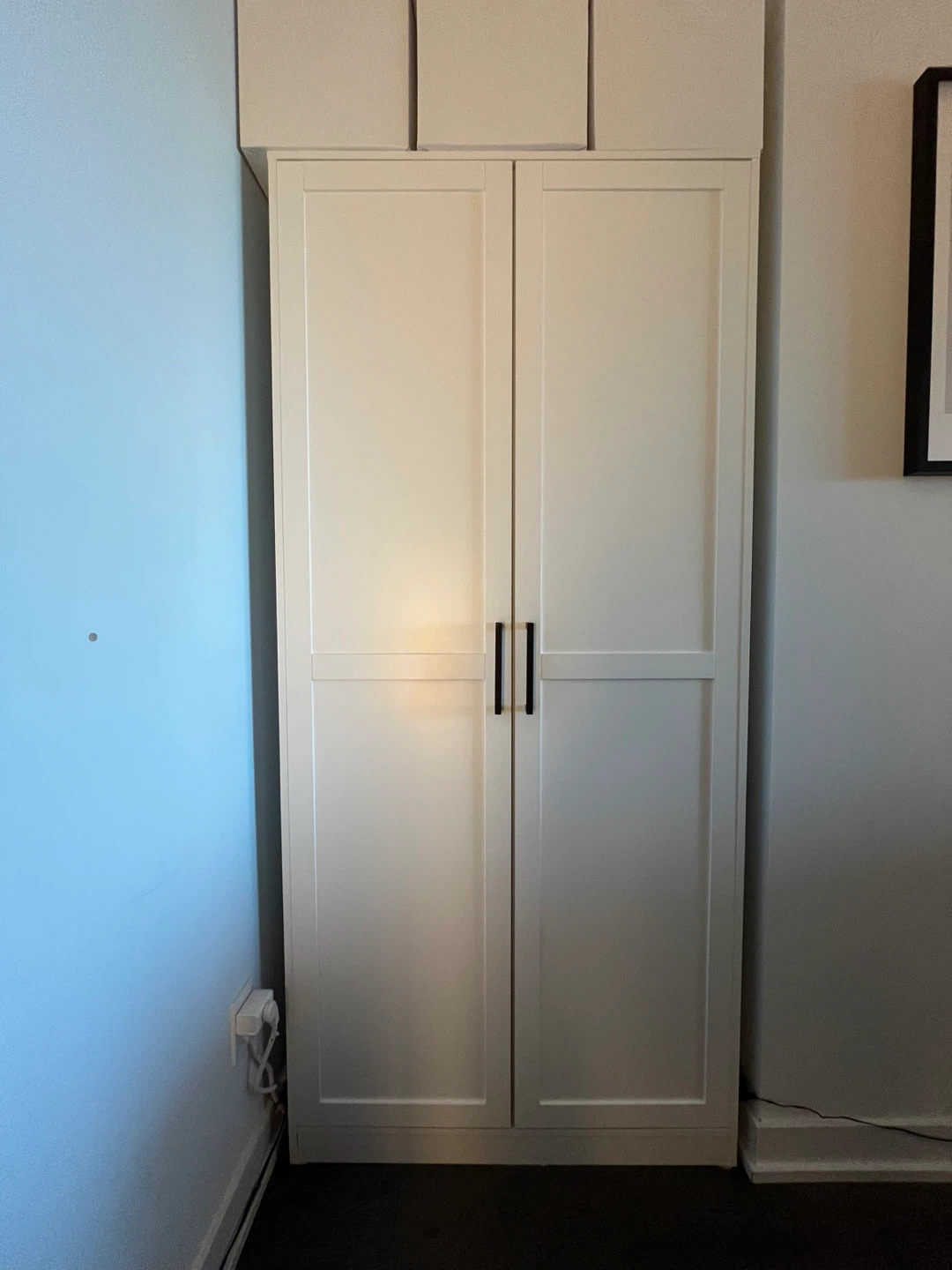Canvas Wardrobe with Pullout Mirror and Power Outlet