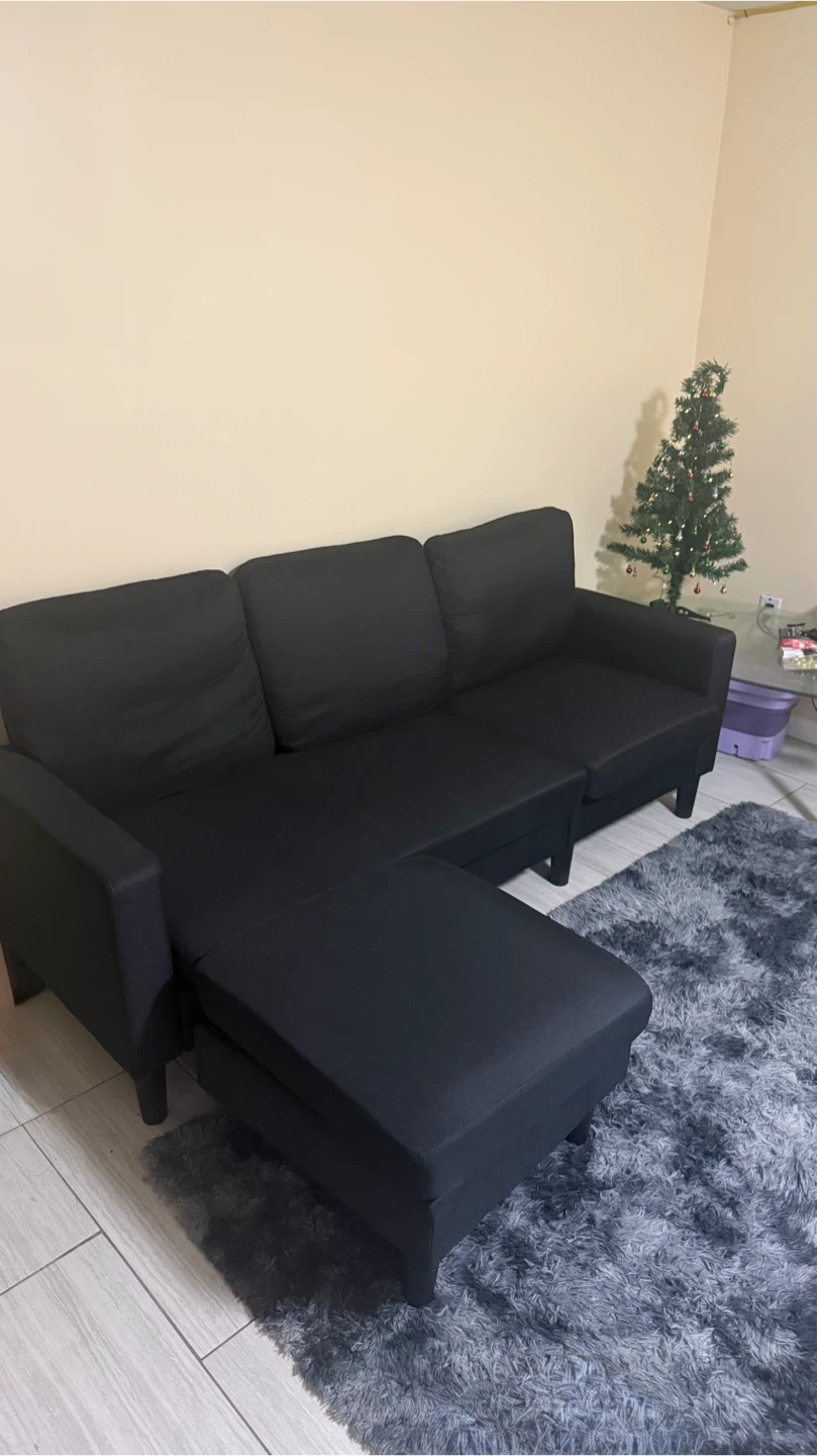 Black Sectional Sofa with Ottoman - photo 2