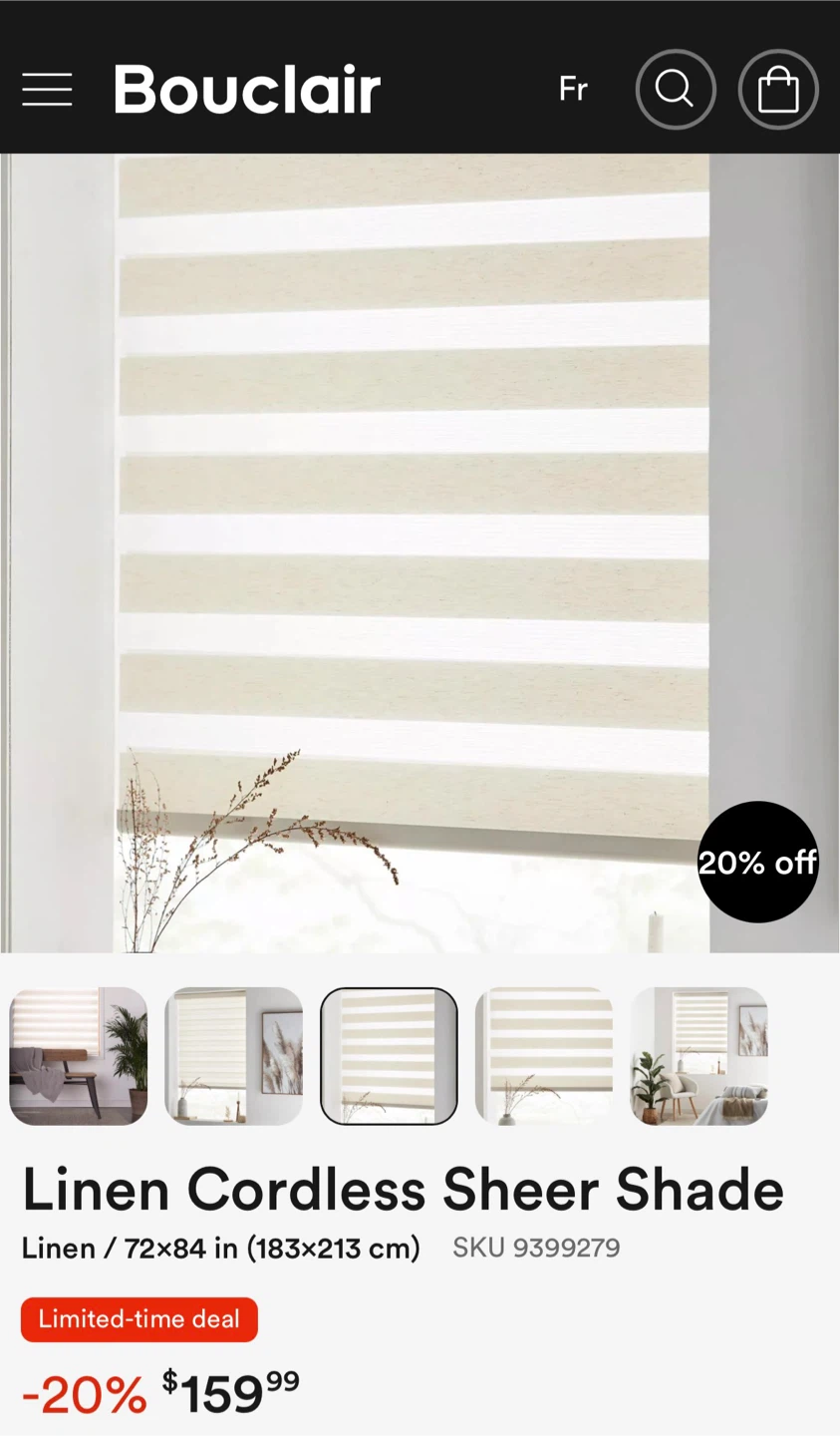 Bouclair Linen Cordless Sheer Shade Blind - New in Box! - photo 5