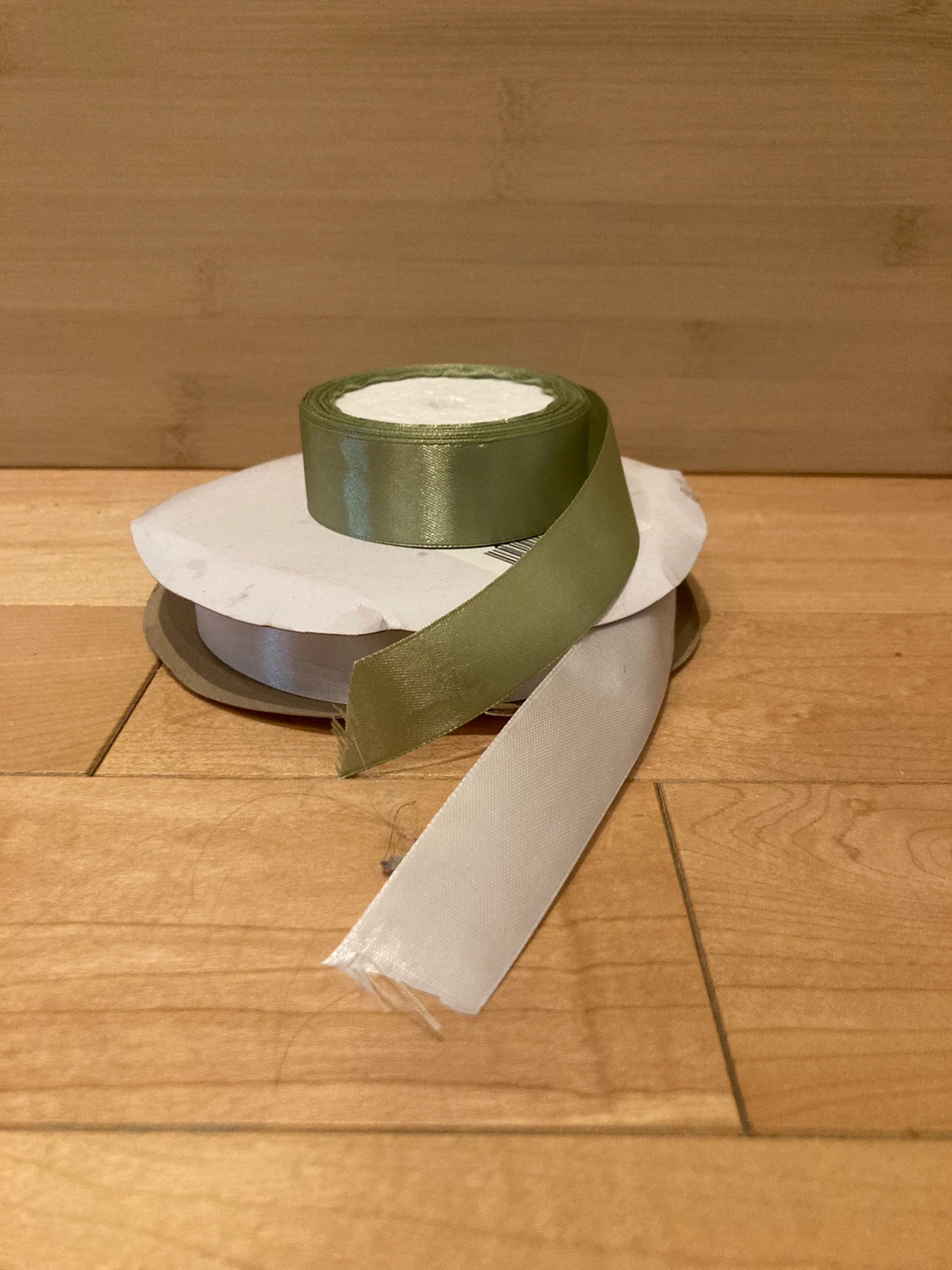 Craft Ribbon - White and Olive Green