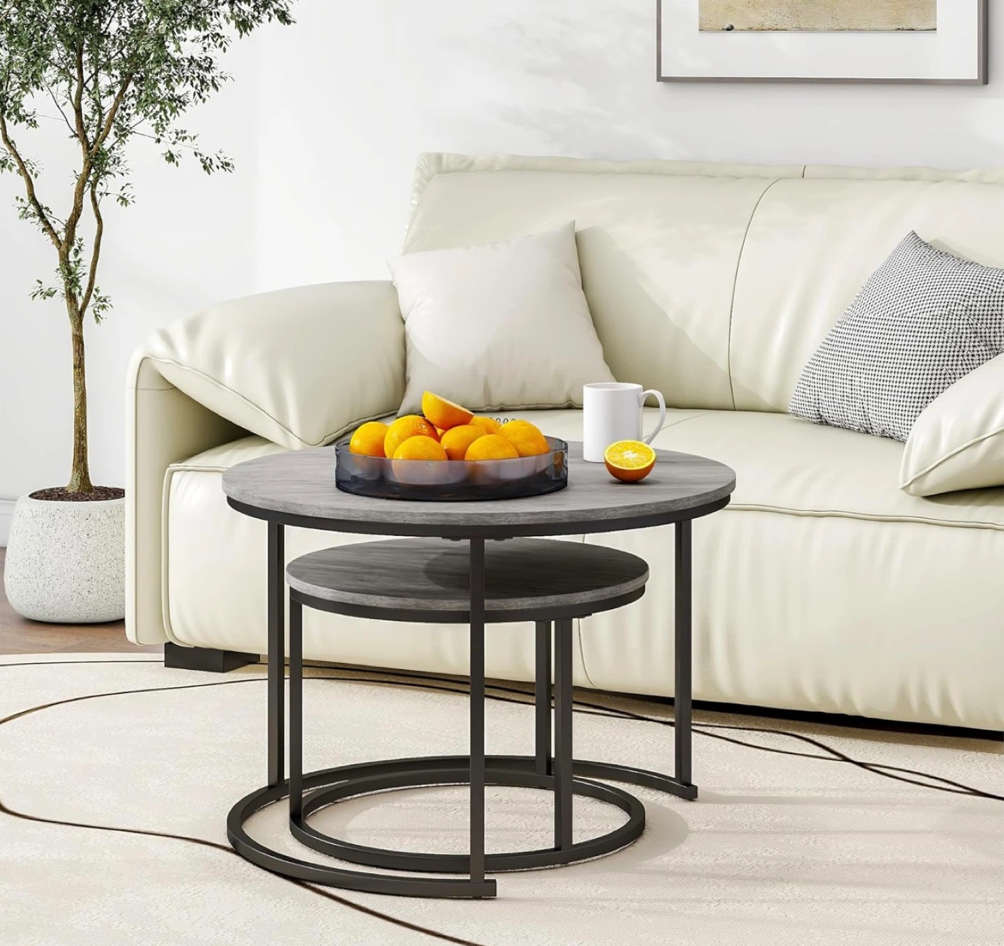 New in Box  Industrial Round Coffee Table Set of 2 - photo 3