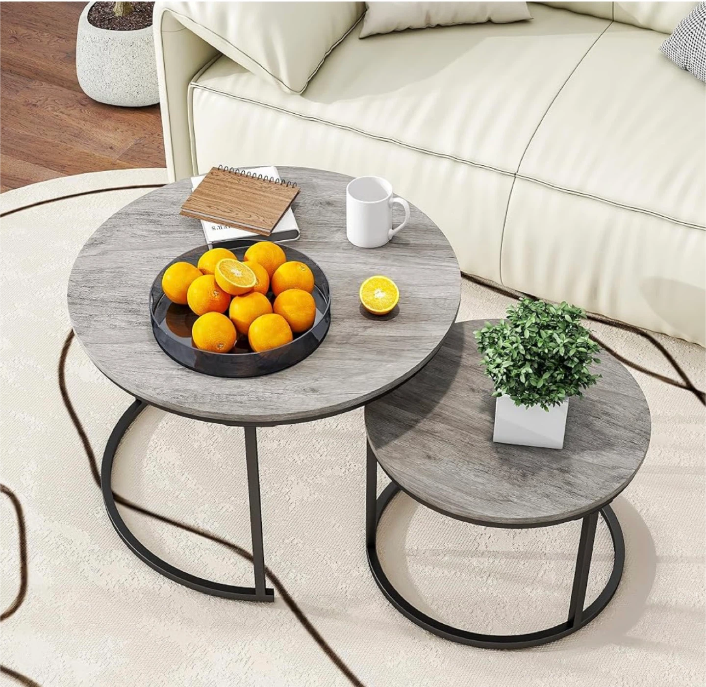 New in Box  Industrial Round Coffee Table Set of 2