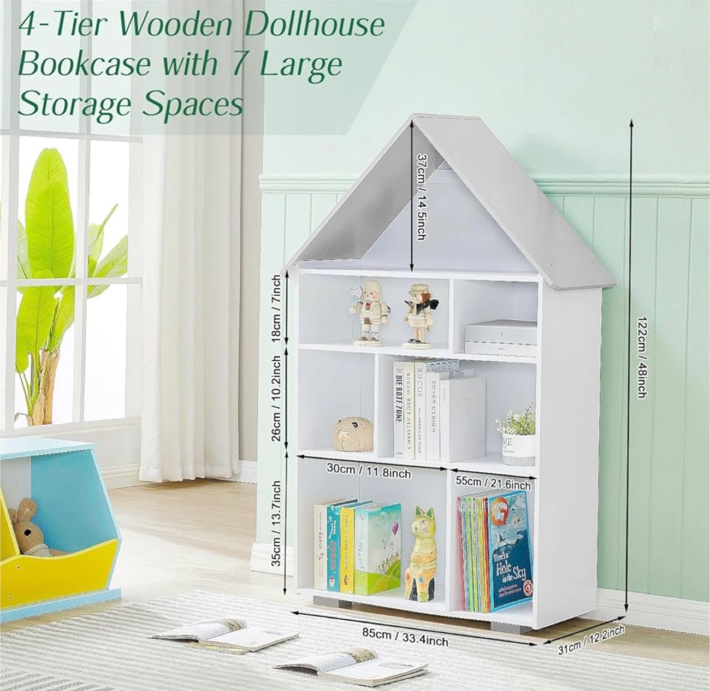 New in Box Wooden Dollhouse Bookcase 4-Tier - photo 2