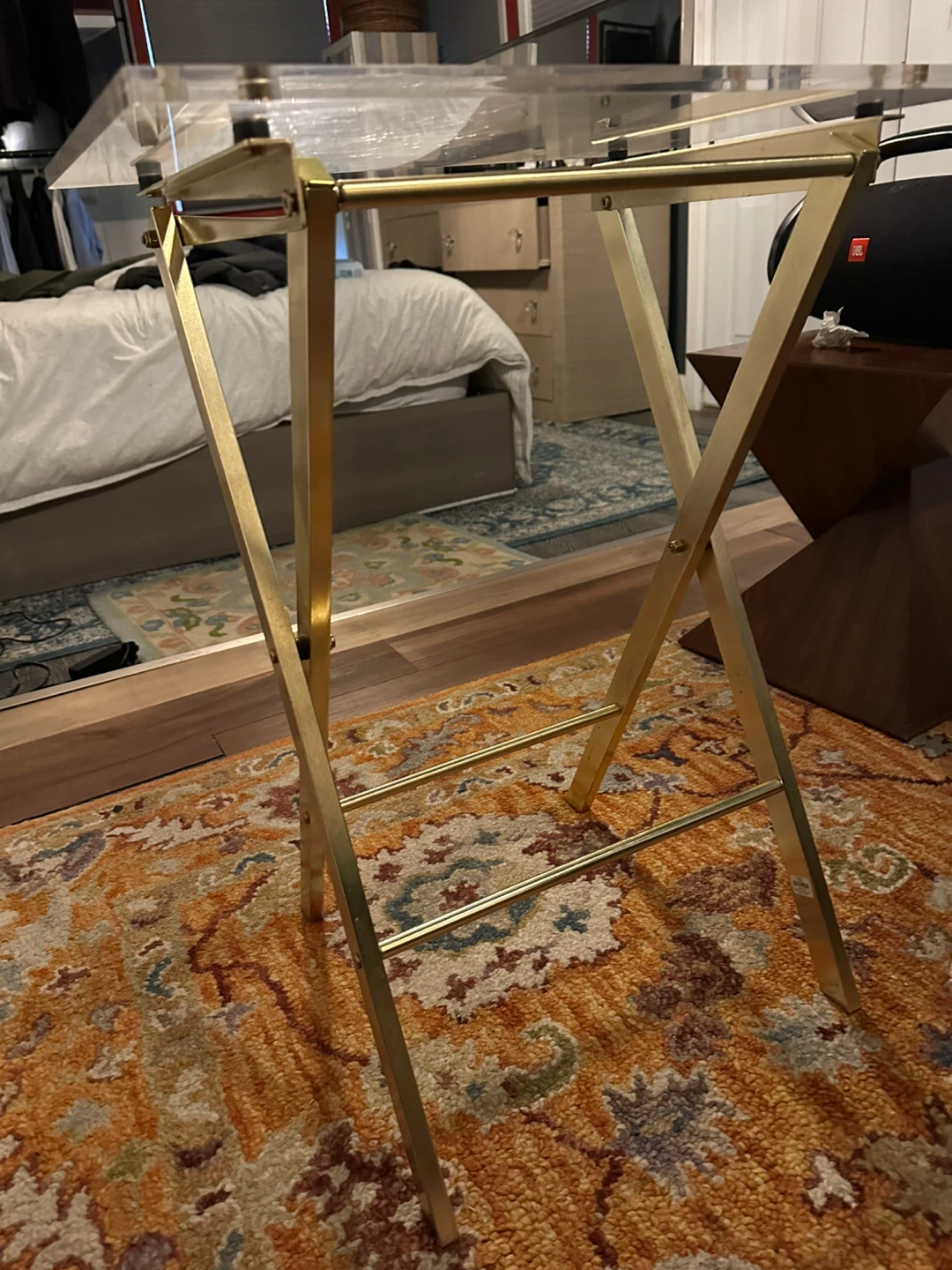 CB2Gold Metal & Acrylic Folding Tray Table