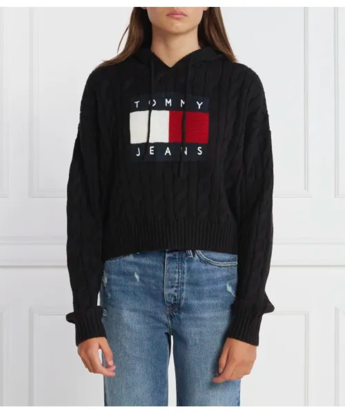 Tommy Jeans Centre Flag Logo Cable Knit- Hoodie