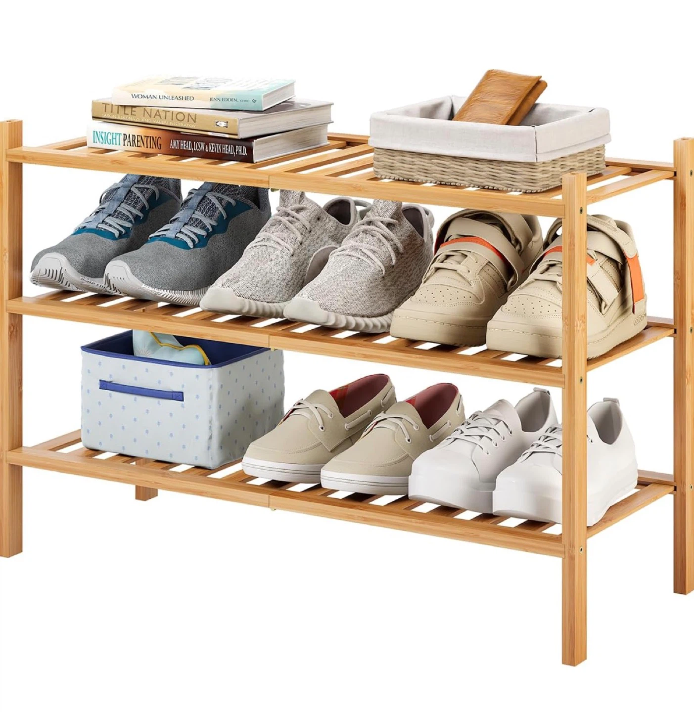 Bamboo 3-Tier Shoe Rack Shelf