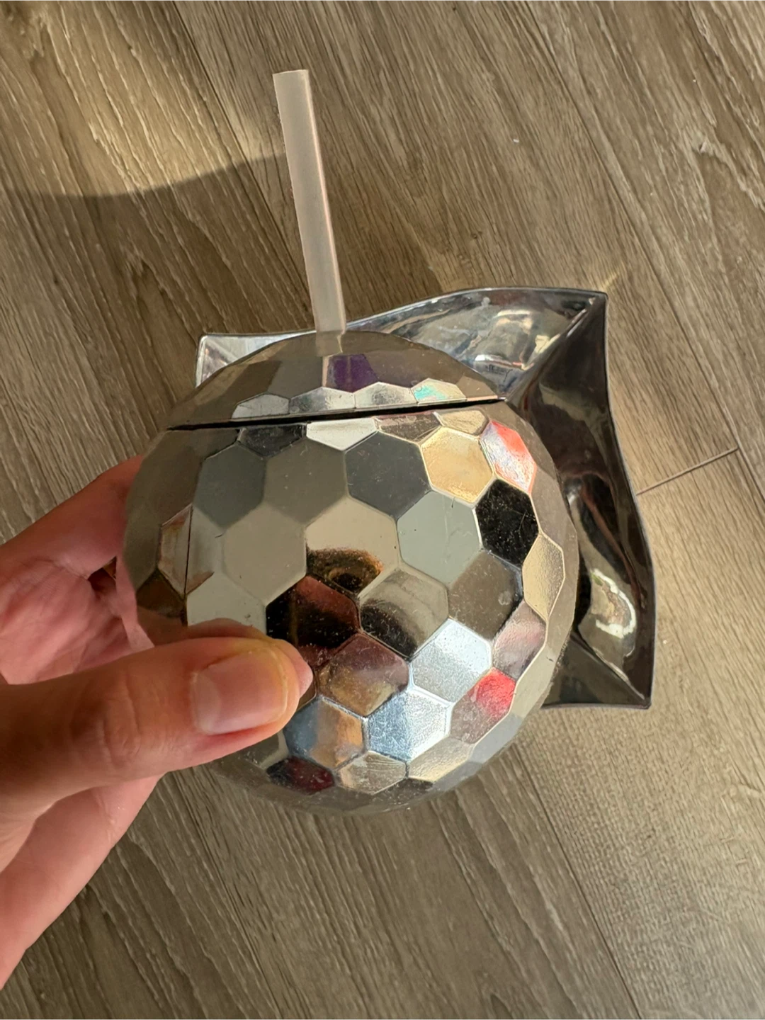 Disco Ball Cup with Straw & Silver bowl