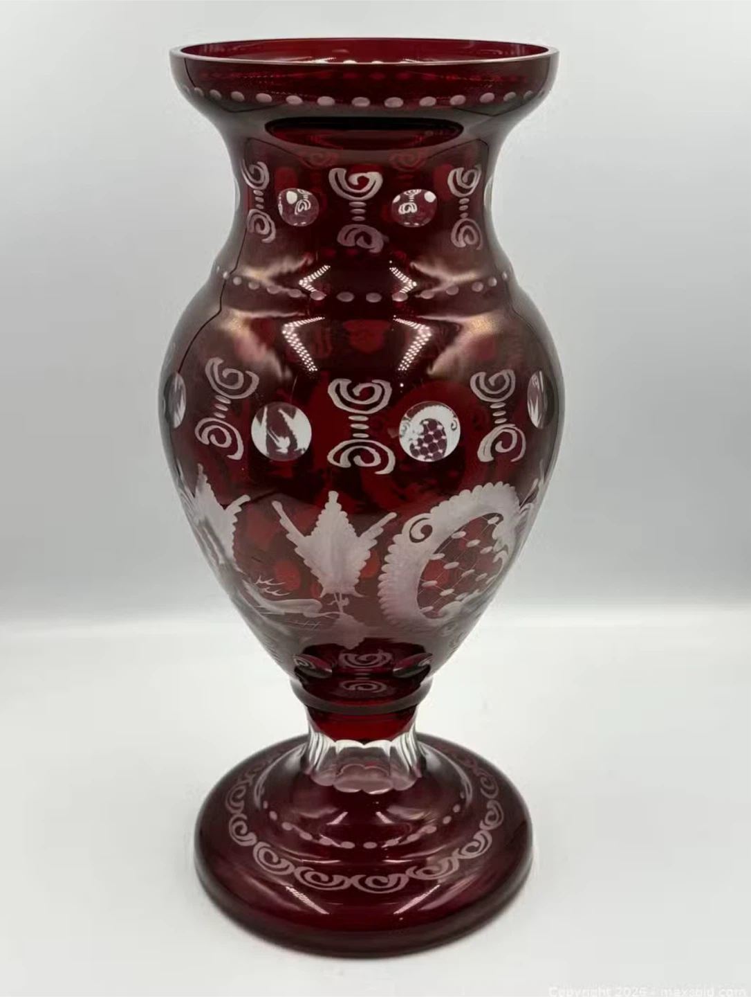 Red Bohemian Cut Glass Vase