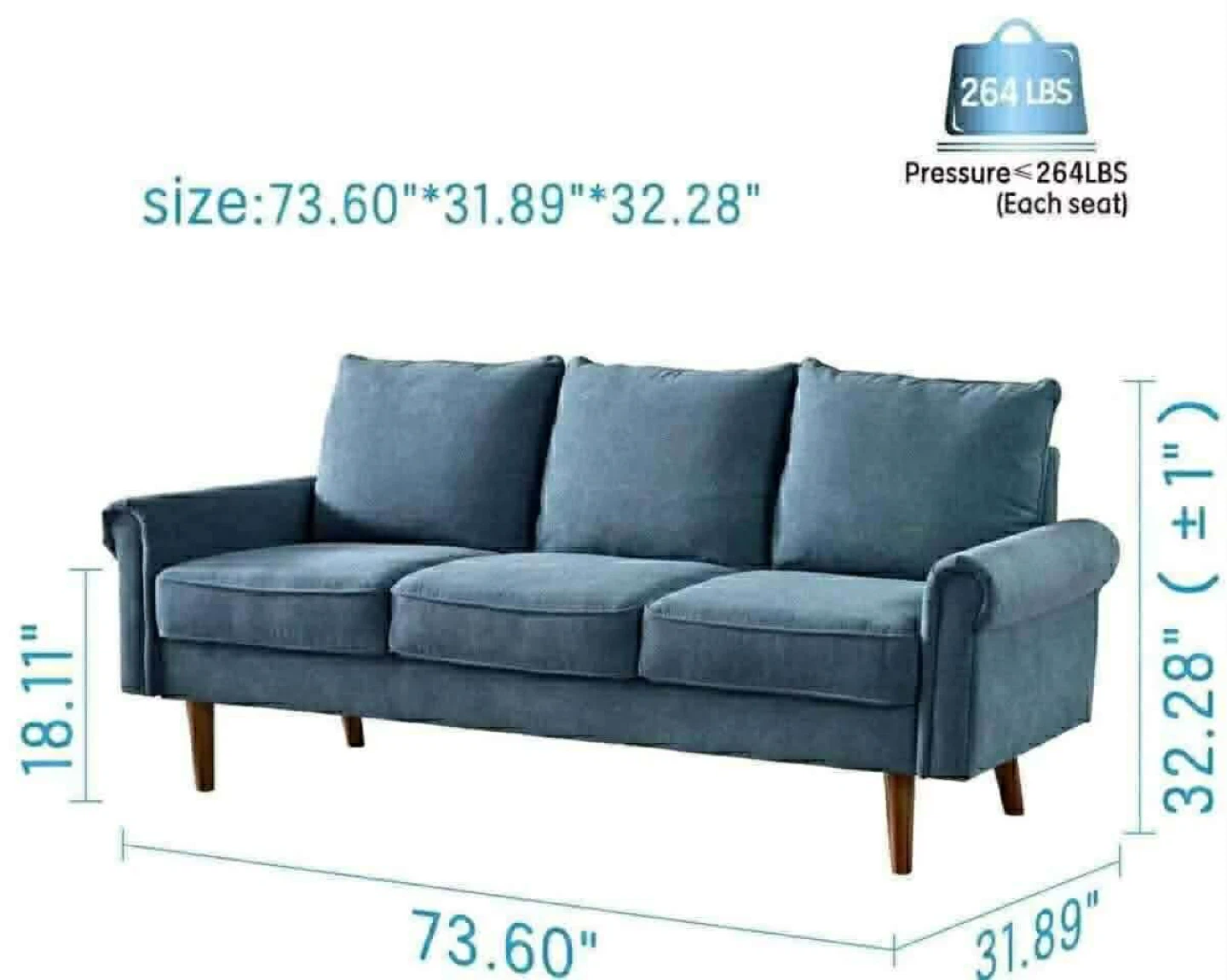 Wayfair Modern Sofa - Light Blue - photo 3