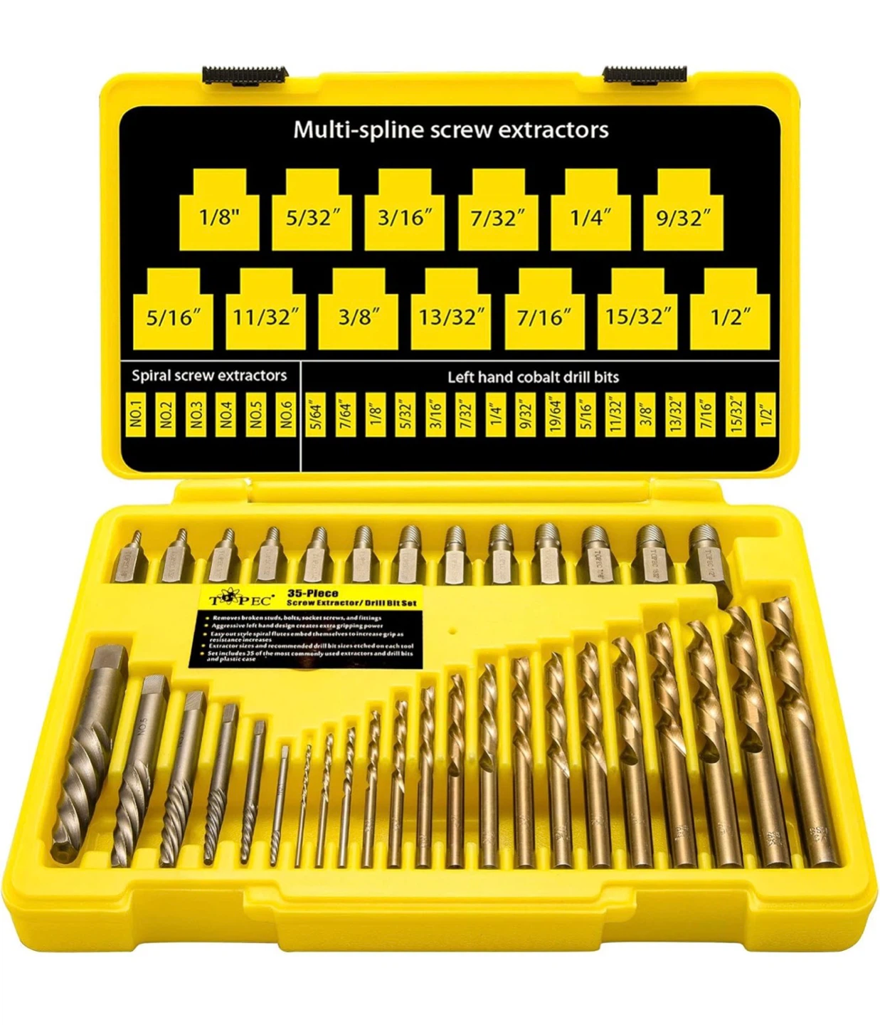 Topec 35-Piece Screw Extractor and Left Hand Drill Bits Set
