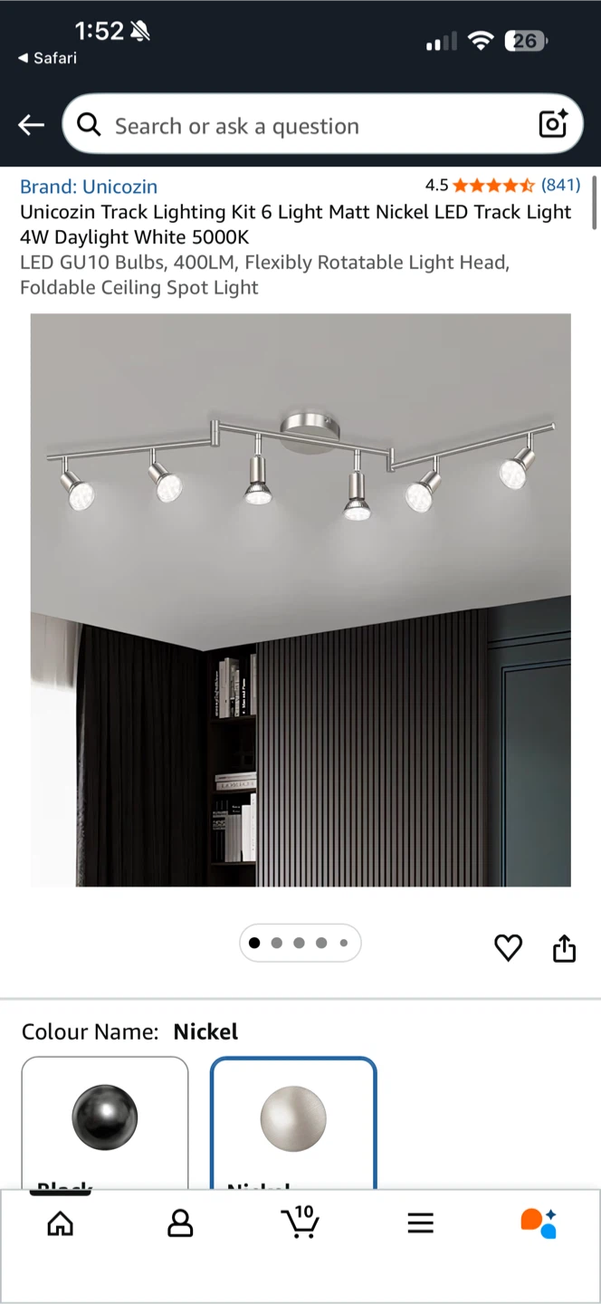 Unicozin Track Lighting Kit - 6 Light Nickel Finish