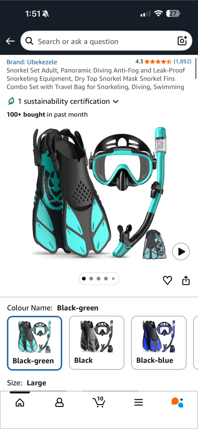 Ubekezele Adult Snorkel Set (Large)