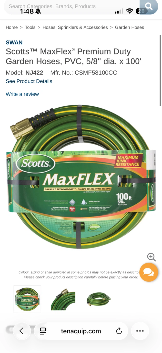 Scotts MaxFlex Premium Duty Garden Hose 5/8" x 100'