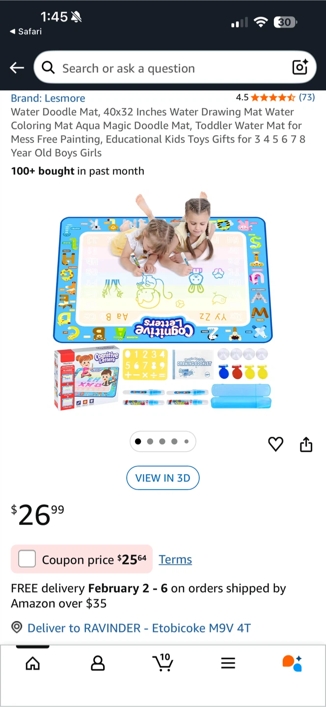 Lesmore Water Doodle Mat, 40x32 Inches