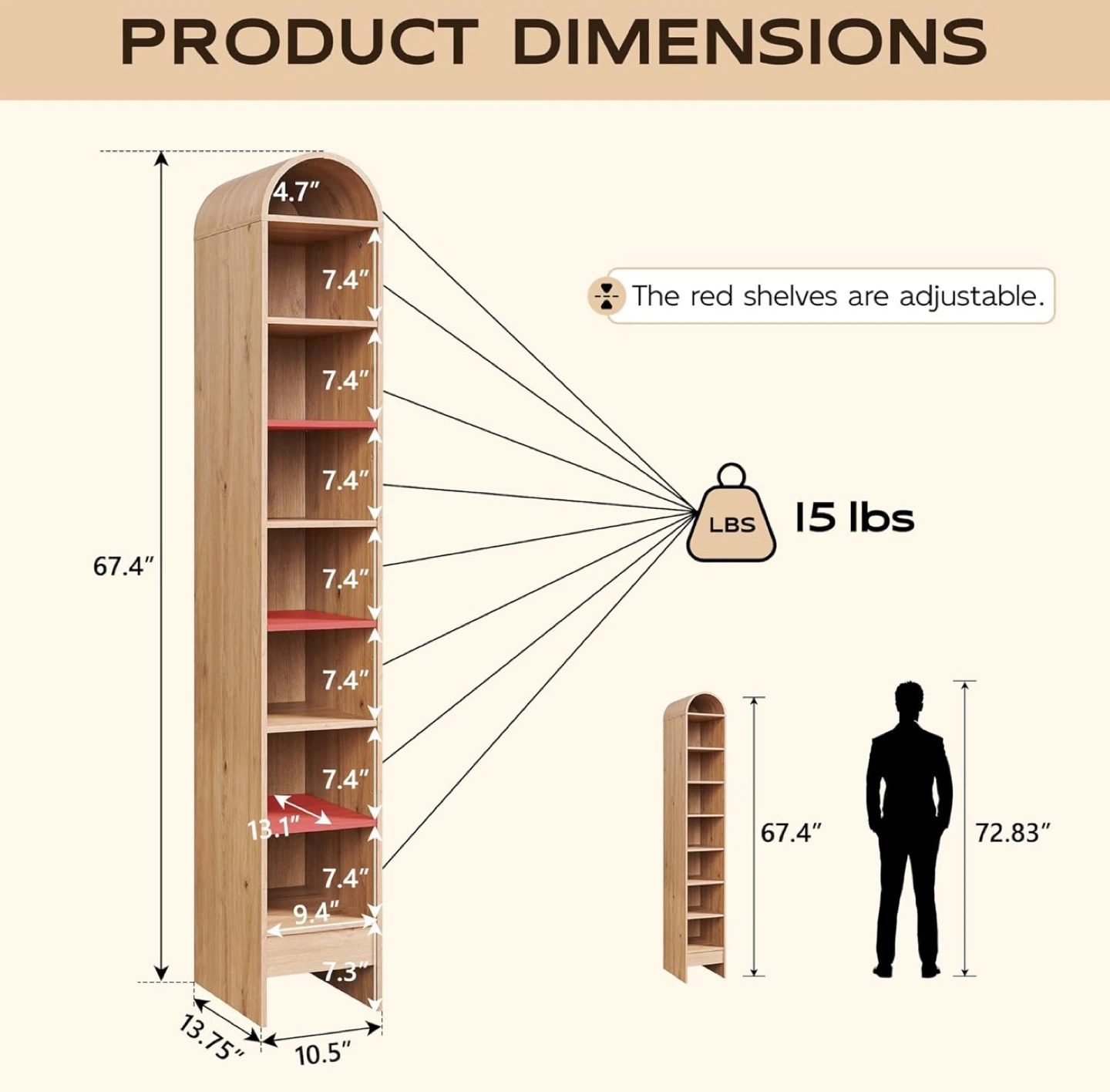 Arched Dome Tall Bathroom Shelf / Shoeshelf / Book Shelf - photo 2