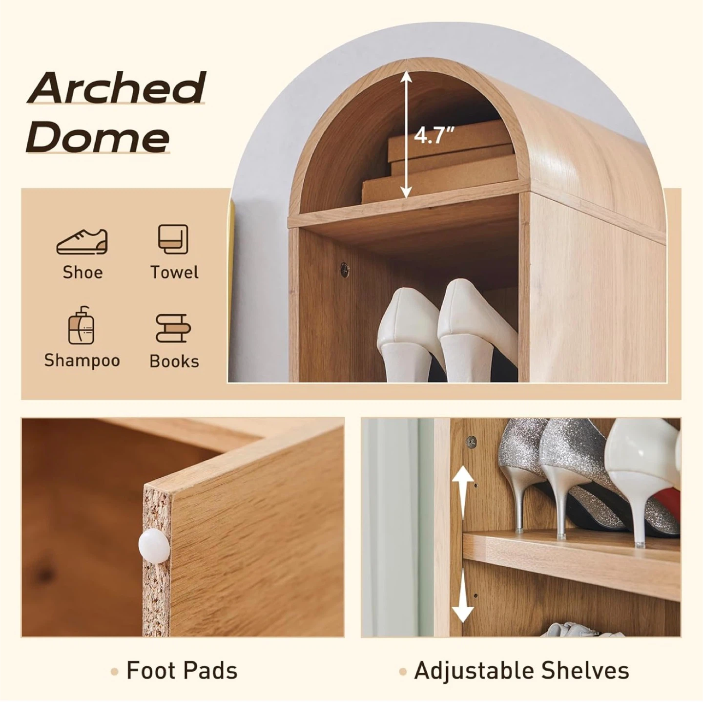 Arched Dome Tall Bathroom Shelf / Shoeshelf / Book Shelf - photo 3