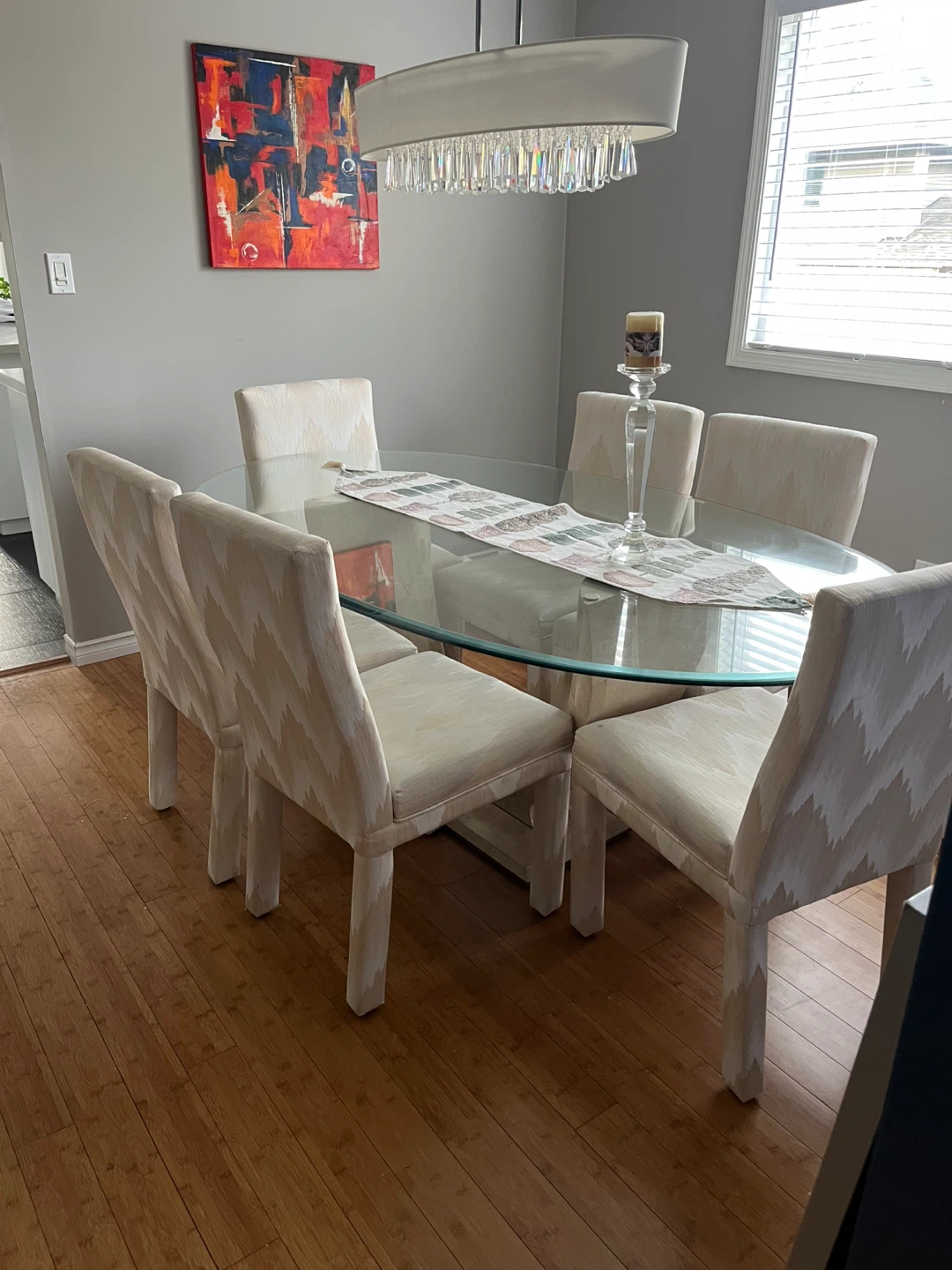 Beveled Glass Top Dining Table with 6 Chairs