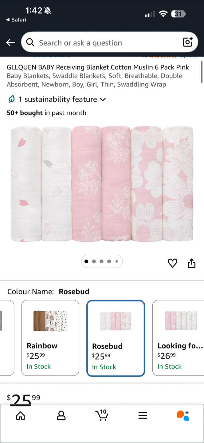 GLLQUEN Baby Muslin Blankets - Rosebud (6 Pack)