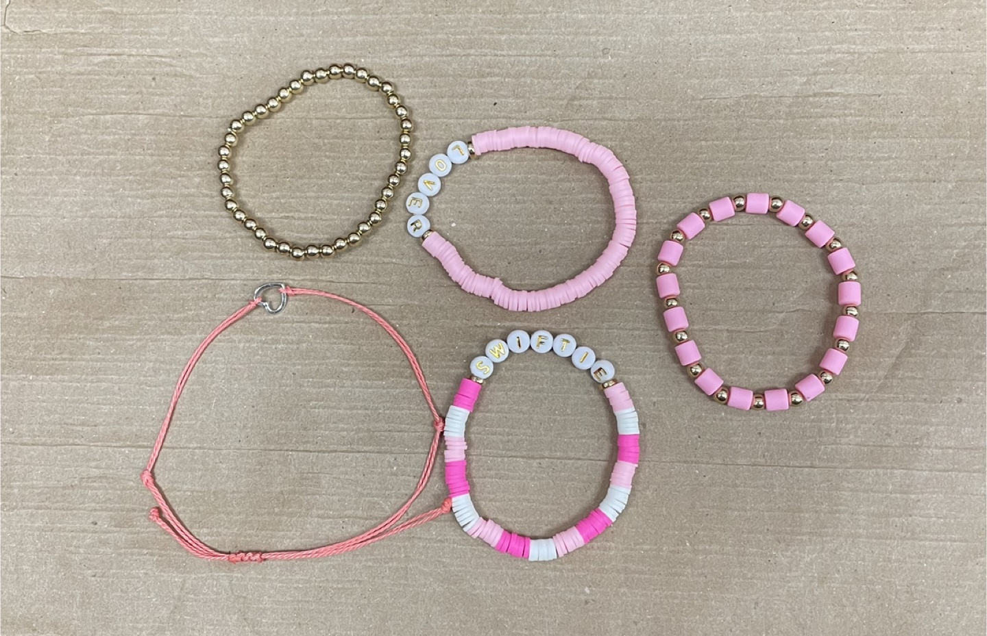 Handmade Beaded Bracelets - Pink & Gold