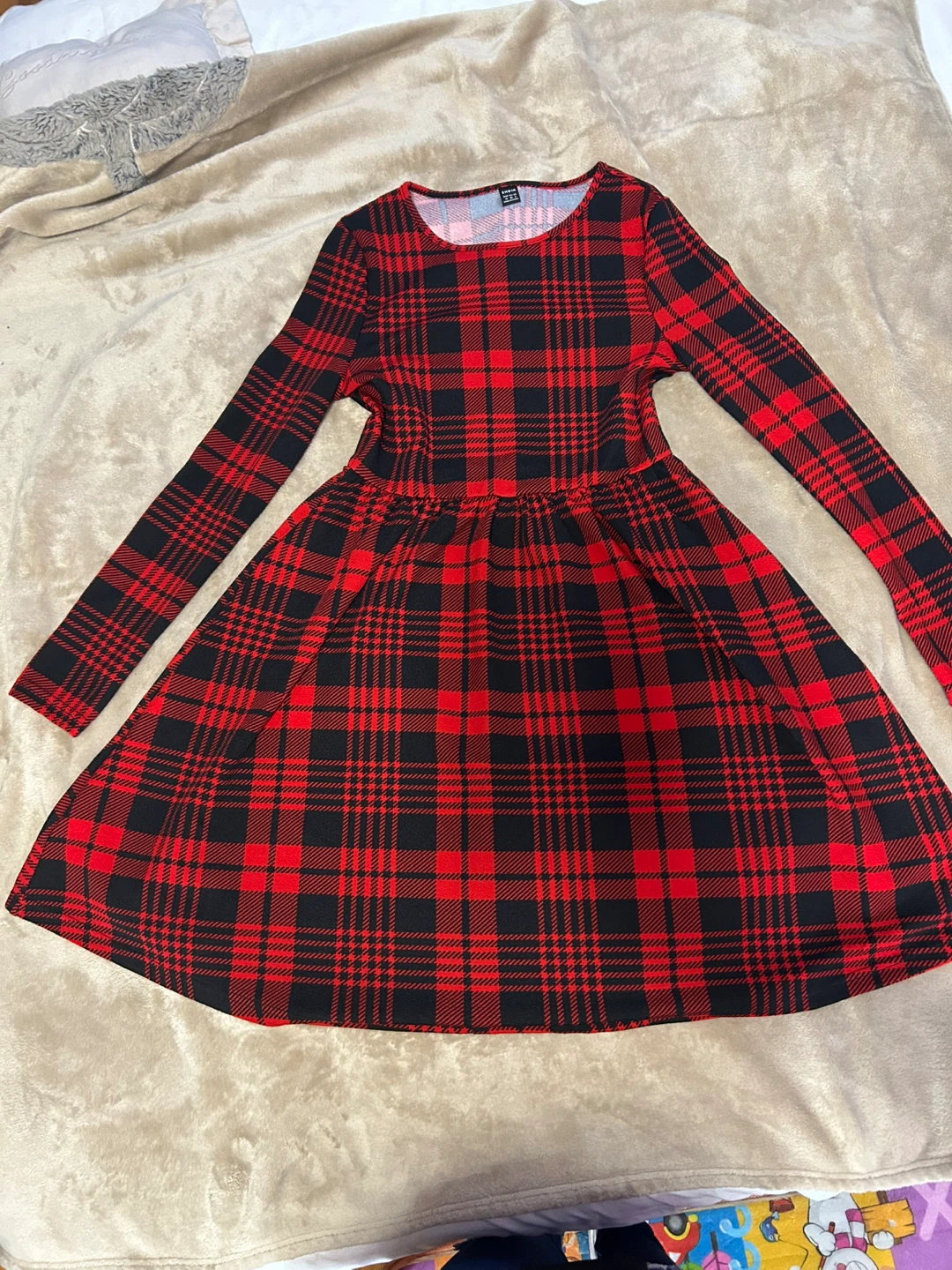 Shein Red & Black Plaid Long Sleeve Dress
