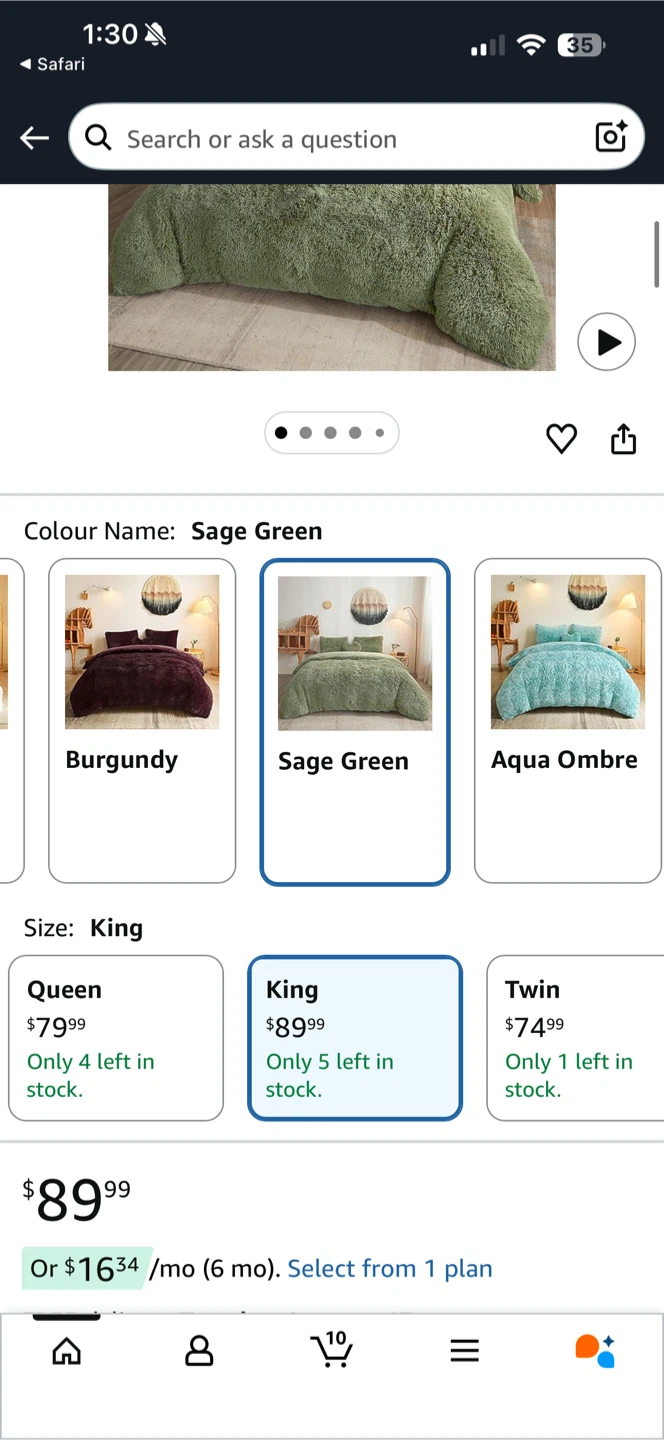 MEGO Luxury Shaggy Faux Fur King Duvet Cover Set - Sage Green - photo 2