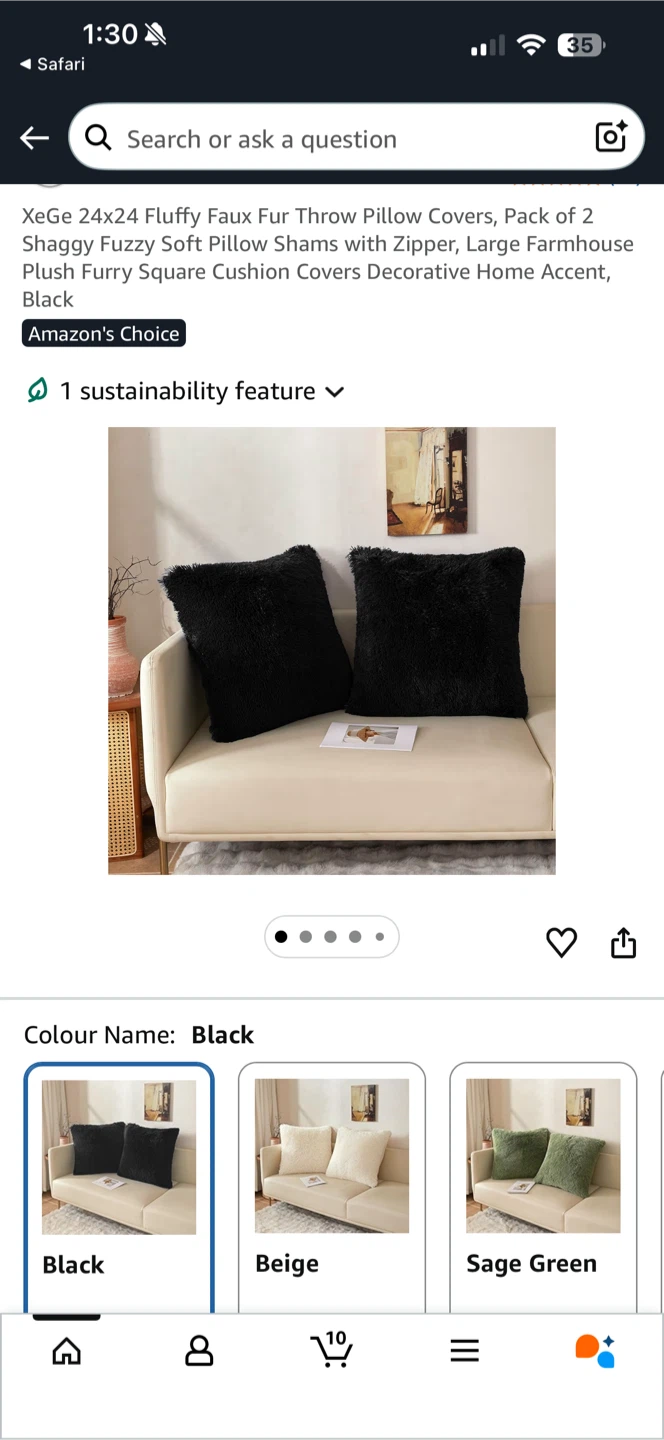 XeGe Fluffy Faux Fur Throw Pillow Covers - Black
