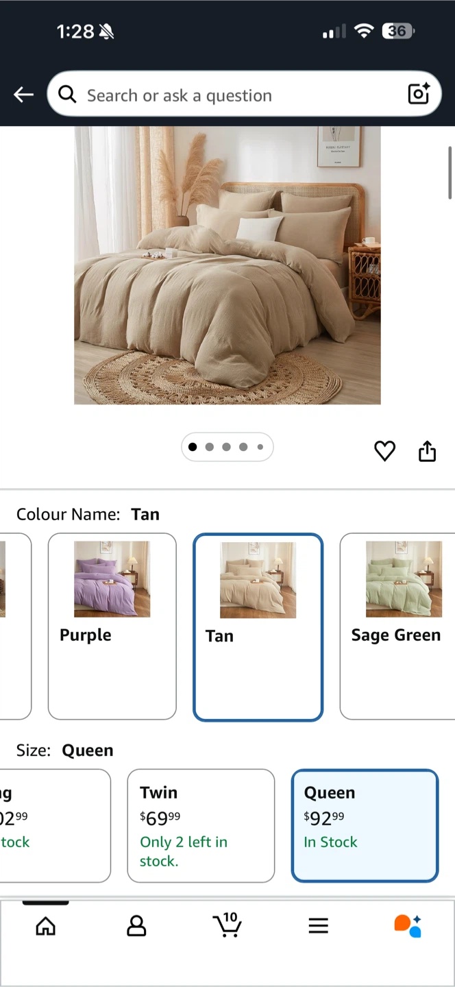 Queen Size Muslin Duvet Cover Set - Tan - photo 2