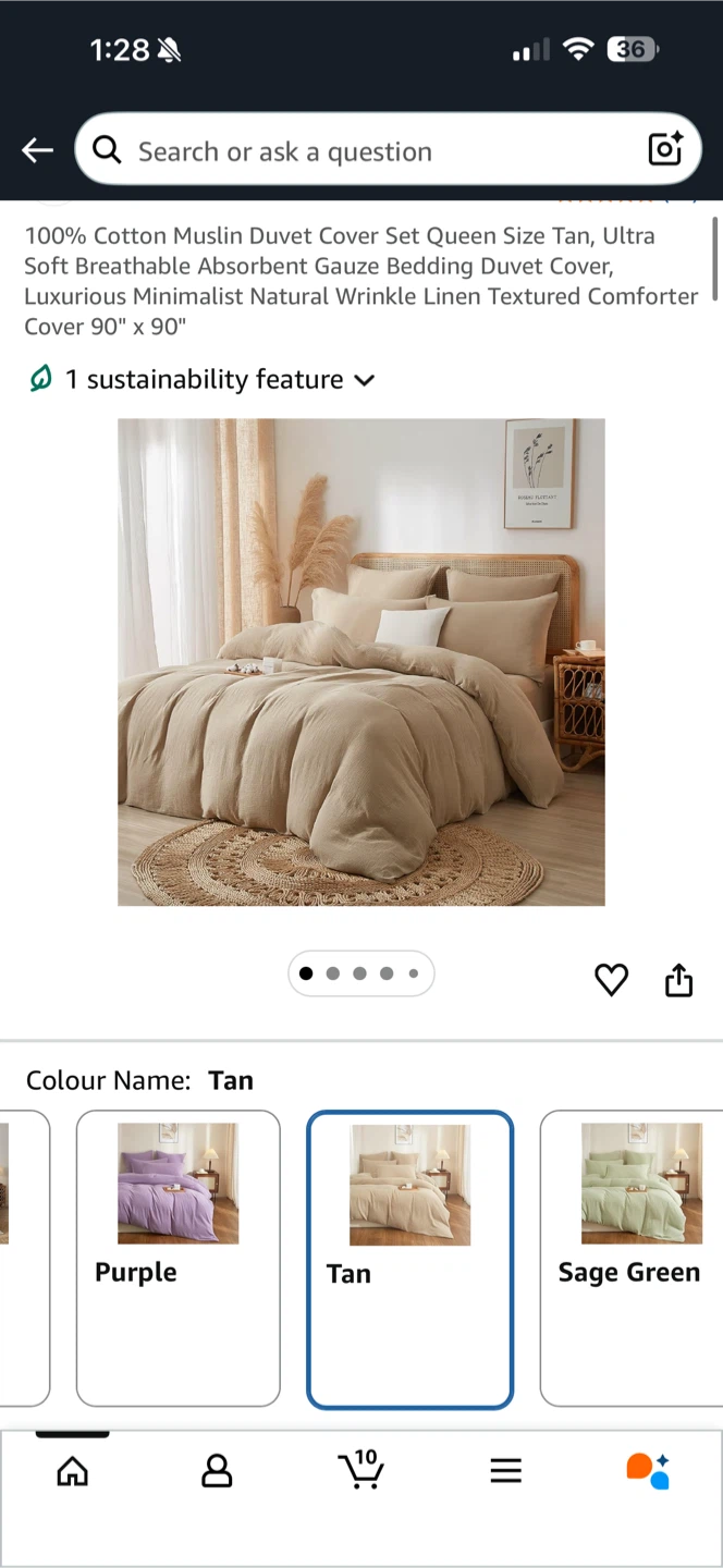 Queen Size Muslin Duvet Cover Set - Tan