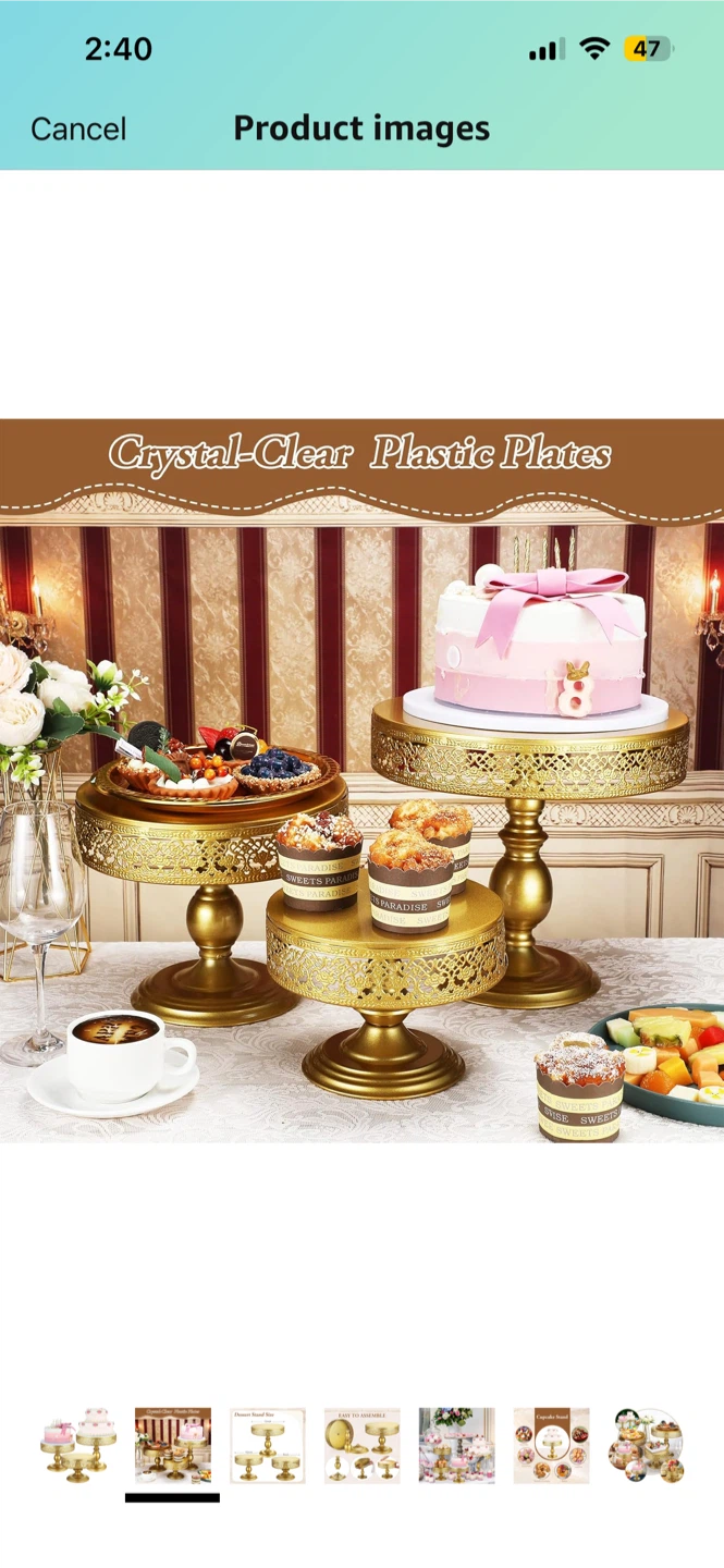 Gold Cake Stands - 3 Tier Set