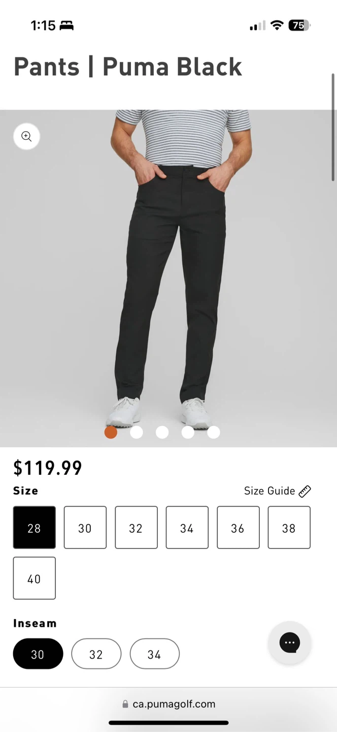 Puma Golf Black Pants, Size 28/30 - New