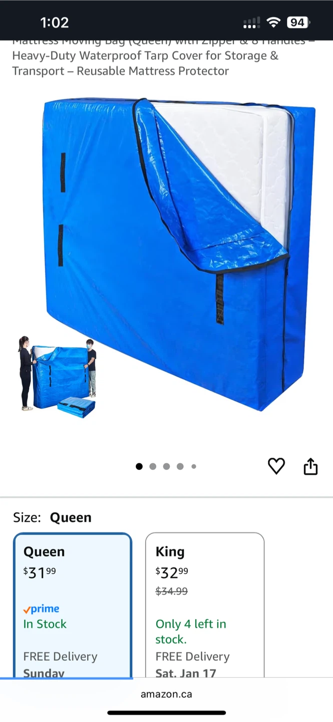 2 Queen Mattress Moving Bag - Heavy Duty & Waterproof