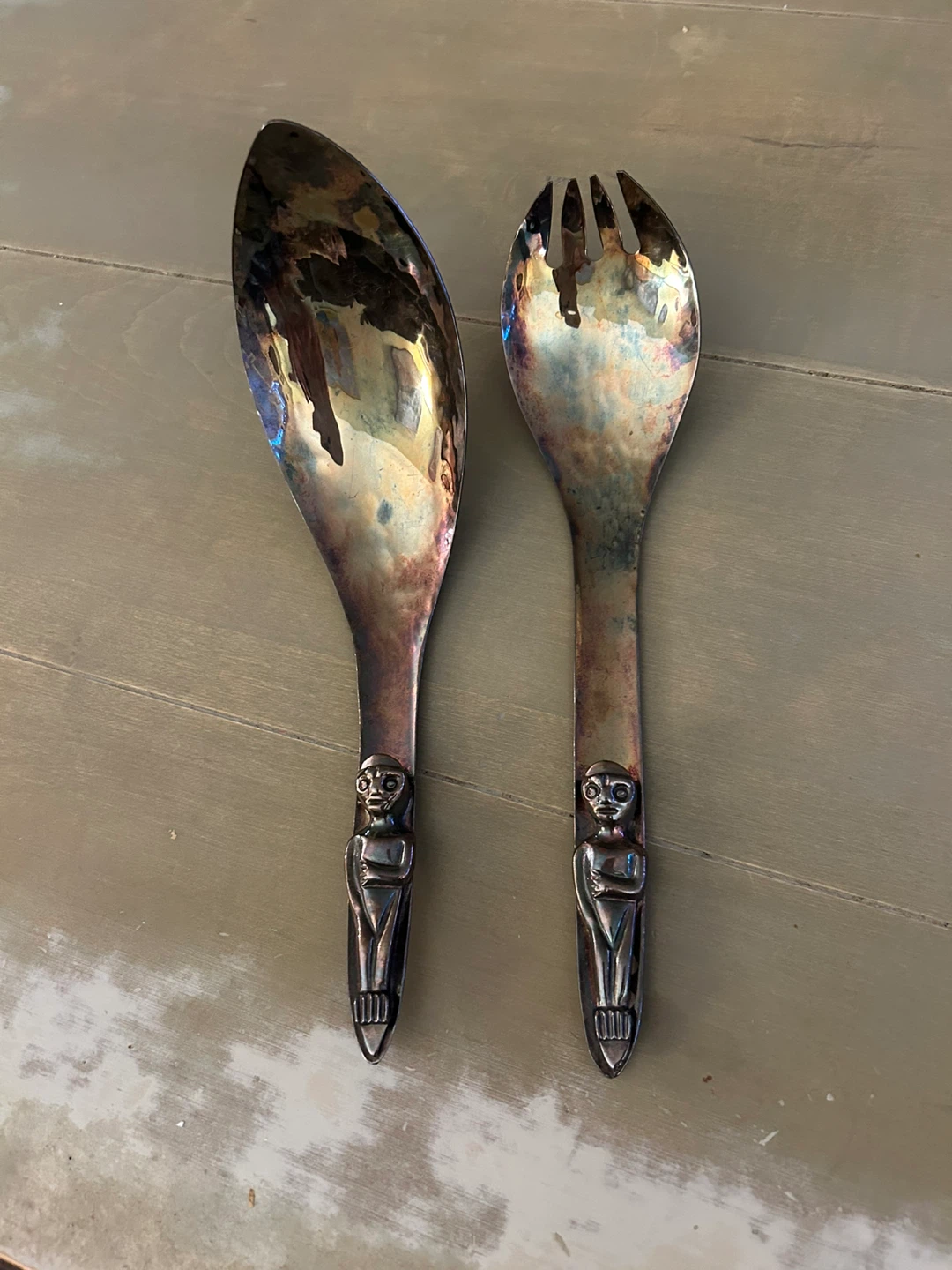Vintage Bates & Sons Hammered Silver Plated Metal Ladle &Fork