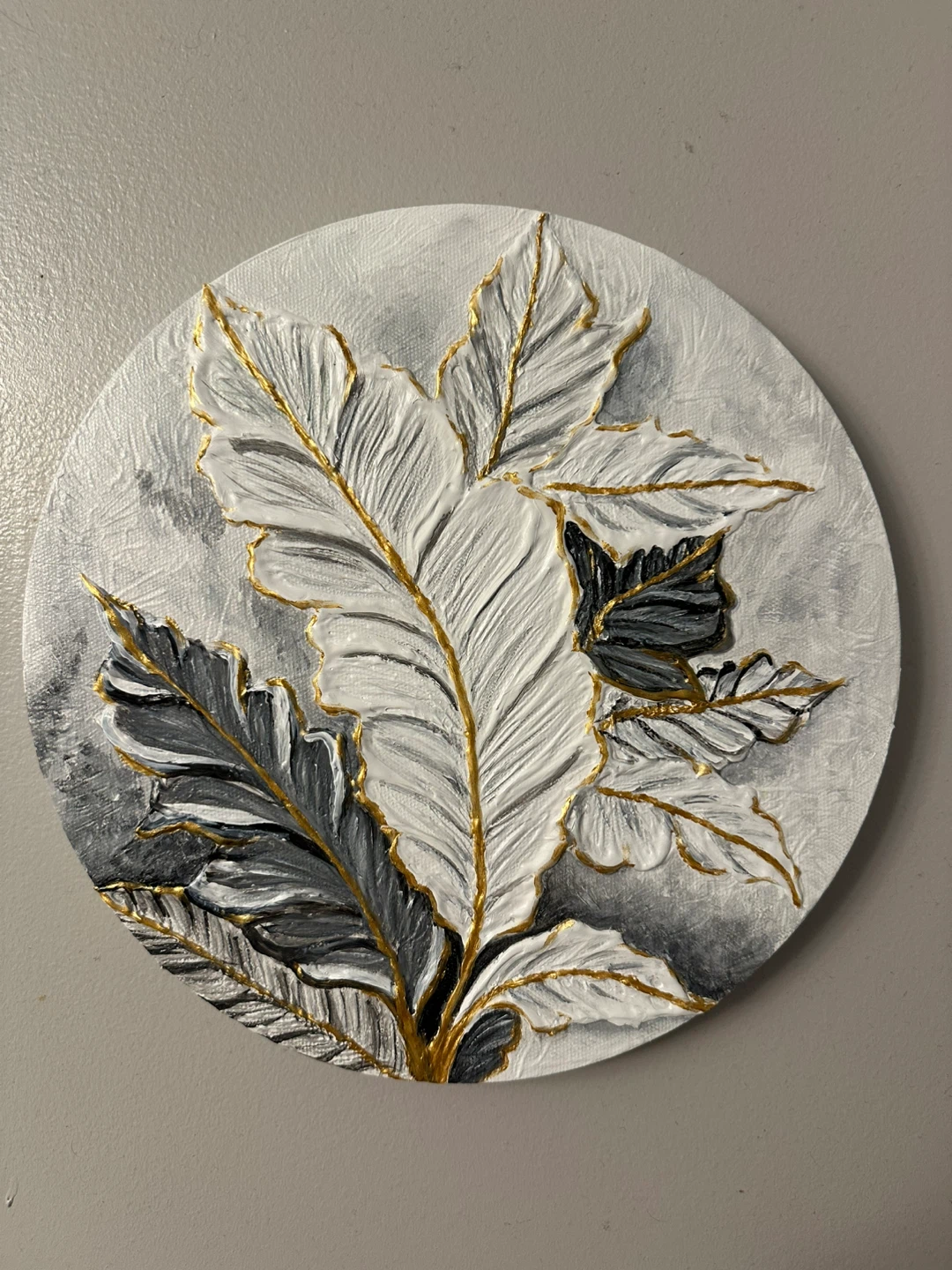 Leaf Painting - Black, White & Gold