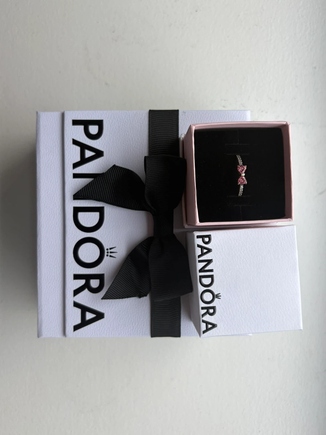 Pandora Pink Heart Bow Ring
