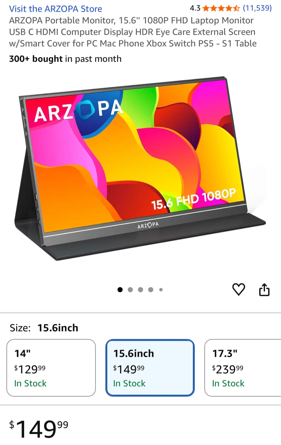 ARZOPA 15.6" Portable Monitor - FHD 1080P - photo 2