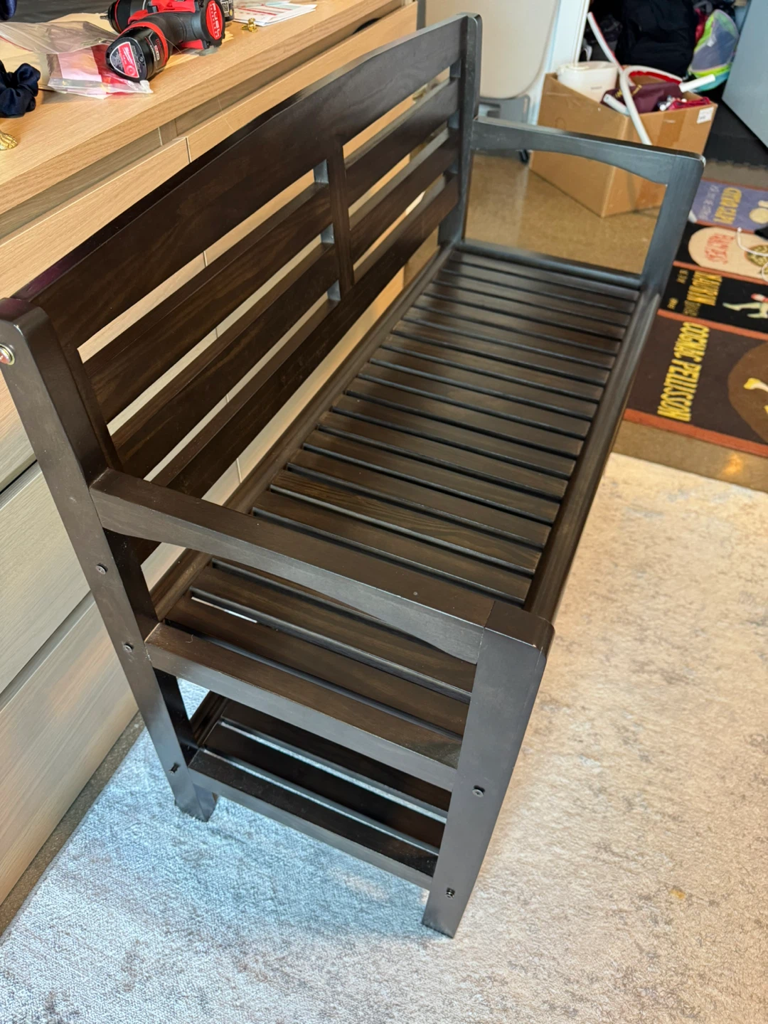 Black Wood Entryway Bench with Shoe Storage - photo 3