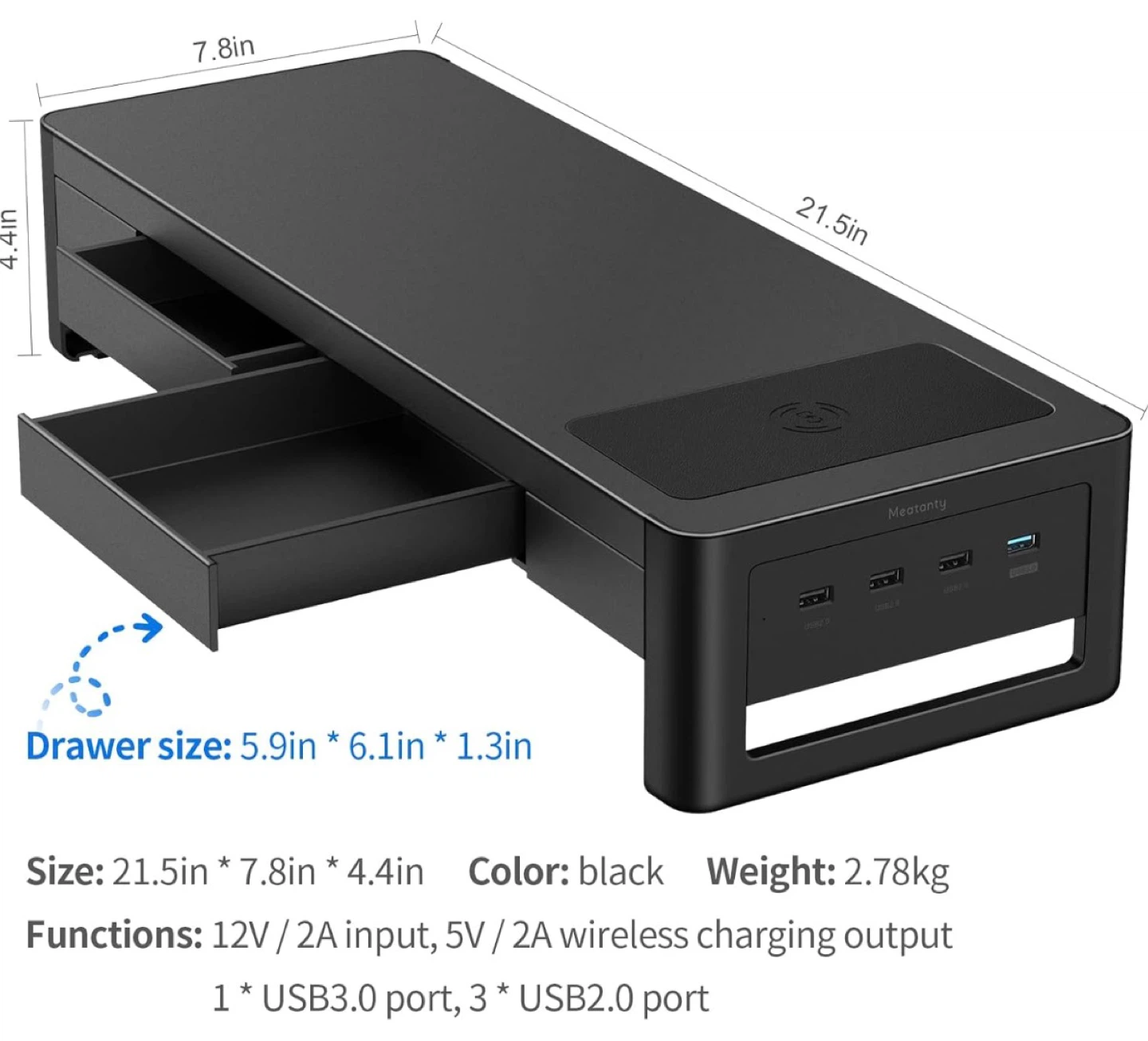 Monitor Stand Riser with Wireless Charger - Black - photo 3