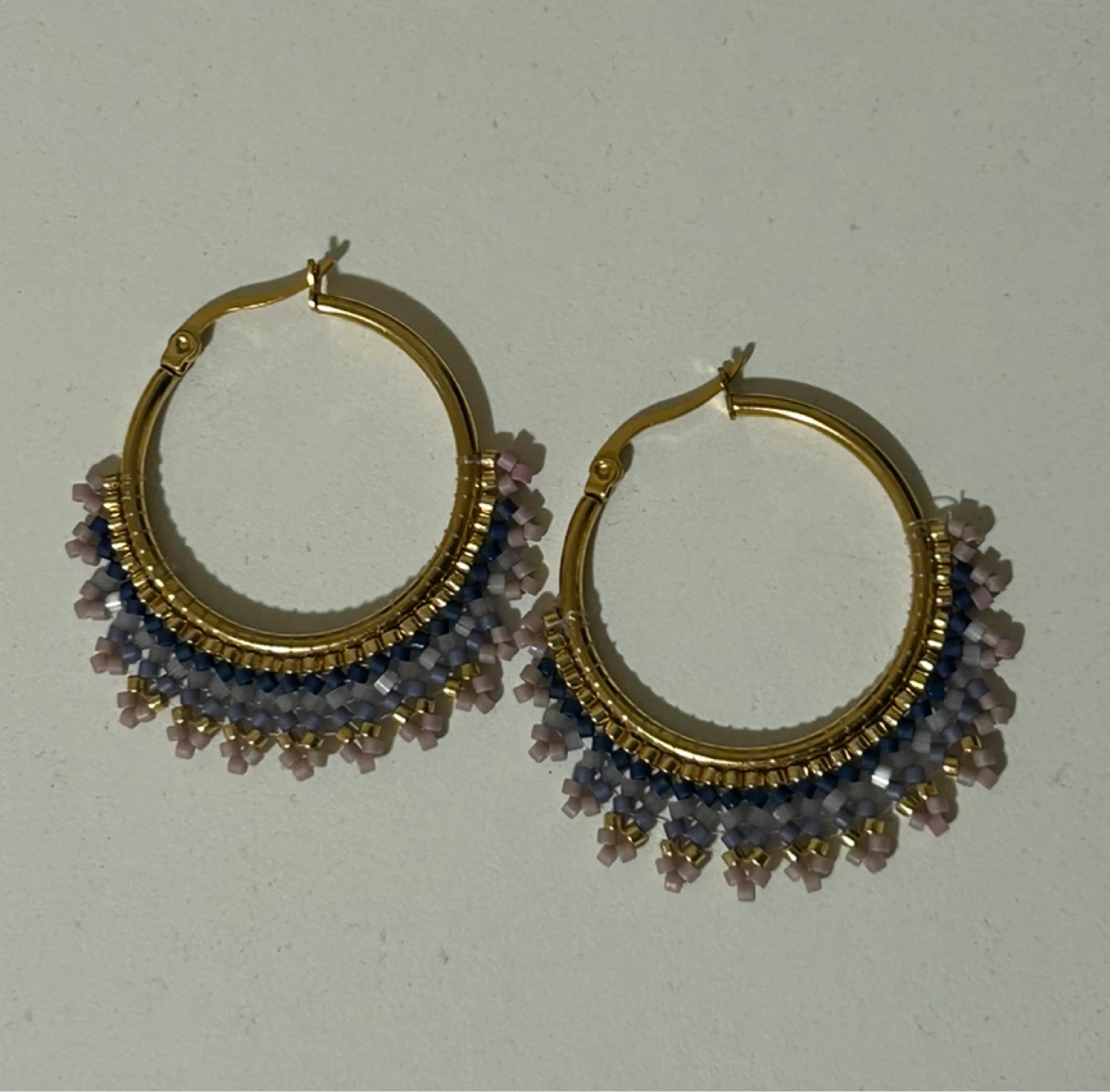 Gold Hoop Earrings with Beaded Detail